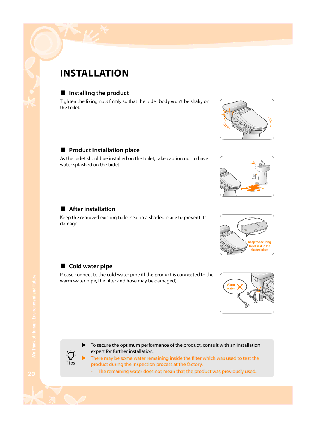 Coway BA08-AR, BA08-AE warranty Installation,  Installing the product,  Product installation place,  Cold water pipe 