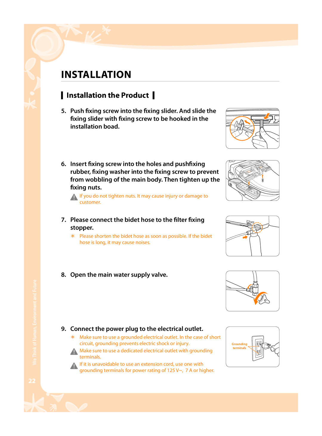 Coway BA08-AR, BA08-AE warranty Please connect the bidet hose to the filter fixing stopper 