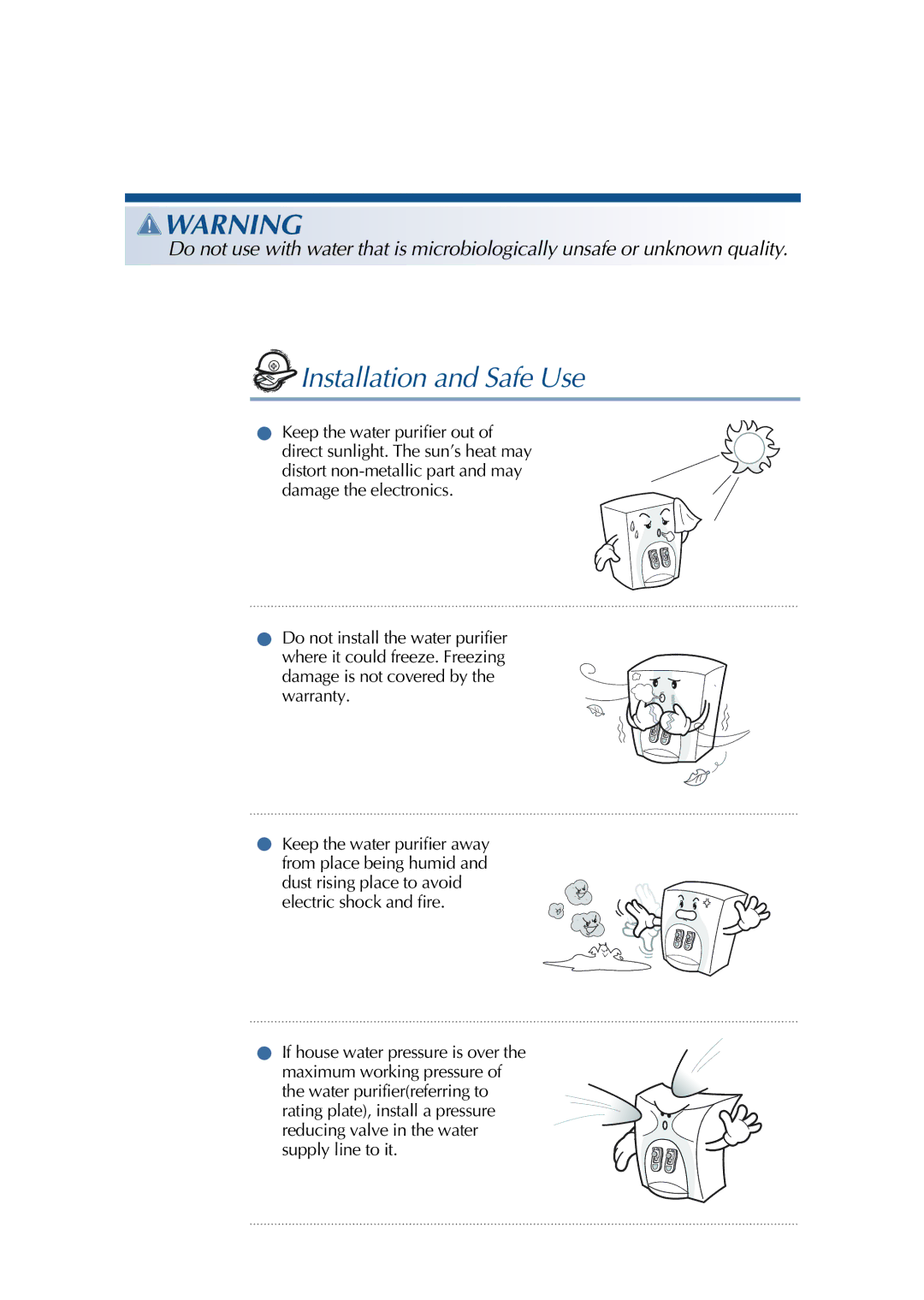 Coway CHP-01BR, CHP-01BU, CHP-01BL manual Installation and Safe Use 