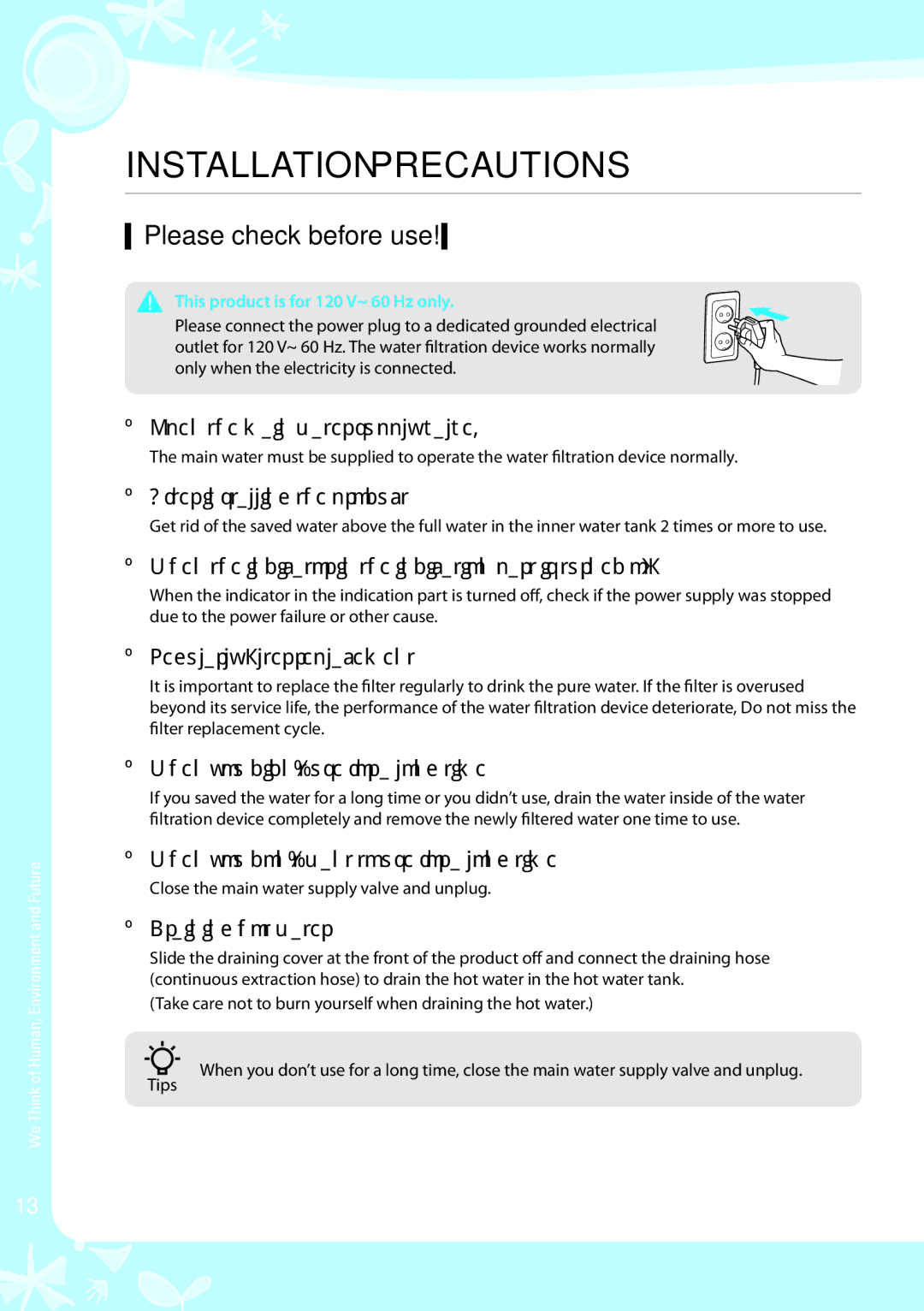 Coway CHP-03AU, CHP-03AL, CHP-03AR warranty Please check before use 