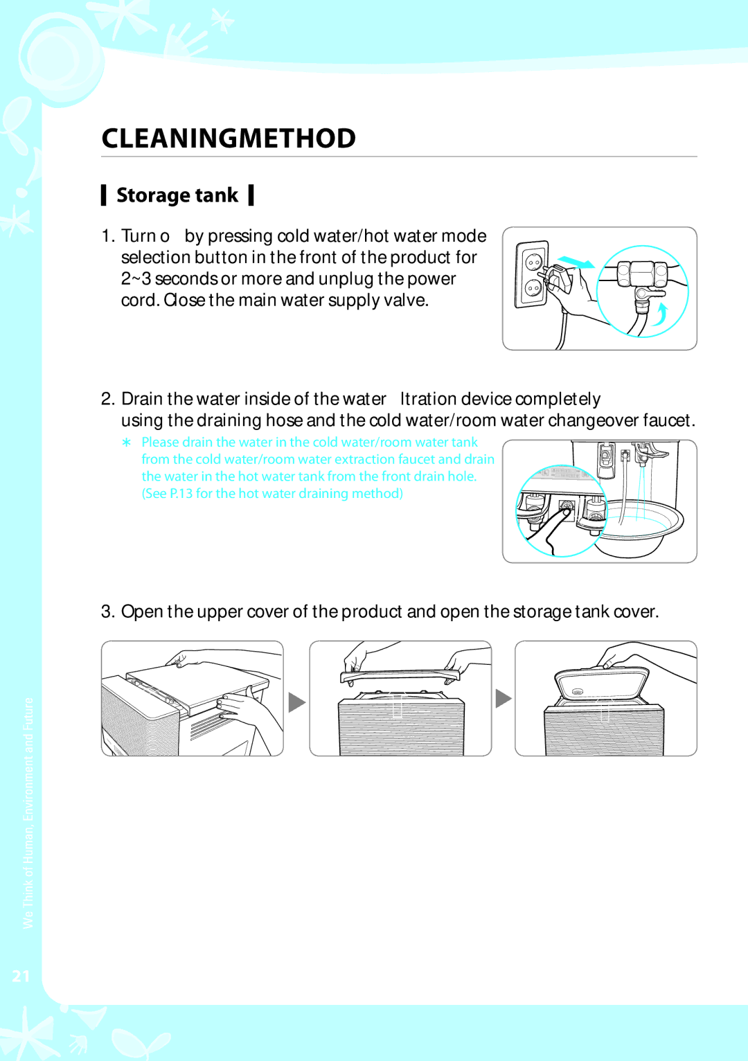 Coway CHP-03AR, CHP-03AL, CHP-03AU warranty Cleaningmethod, Storage tank 