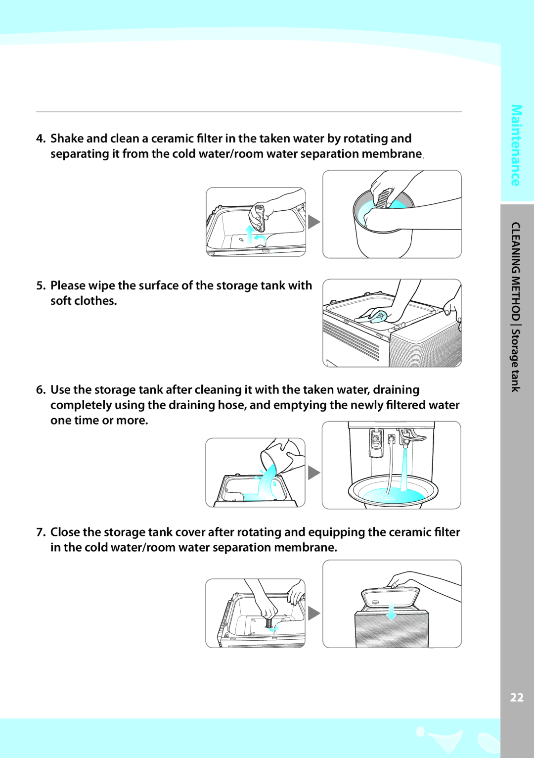 Coway CHP-03AU, CHP-03AL, CHP-03AR warranty Maintenance Cleaning Method Storage tank 