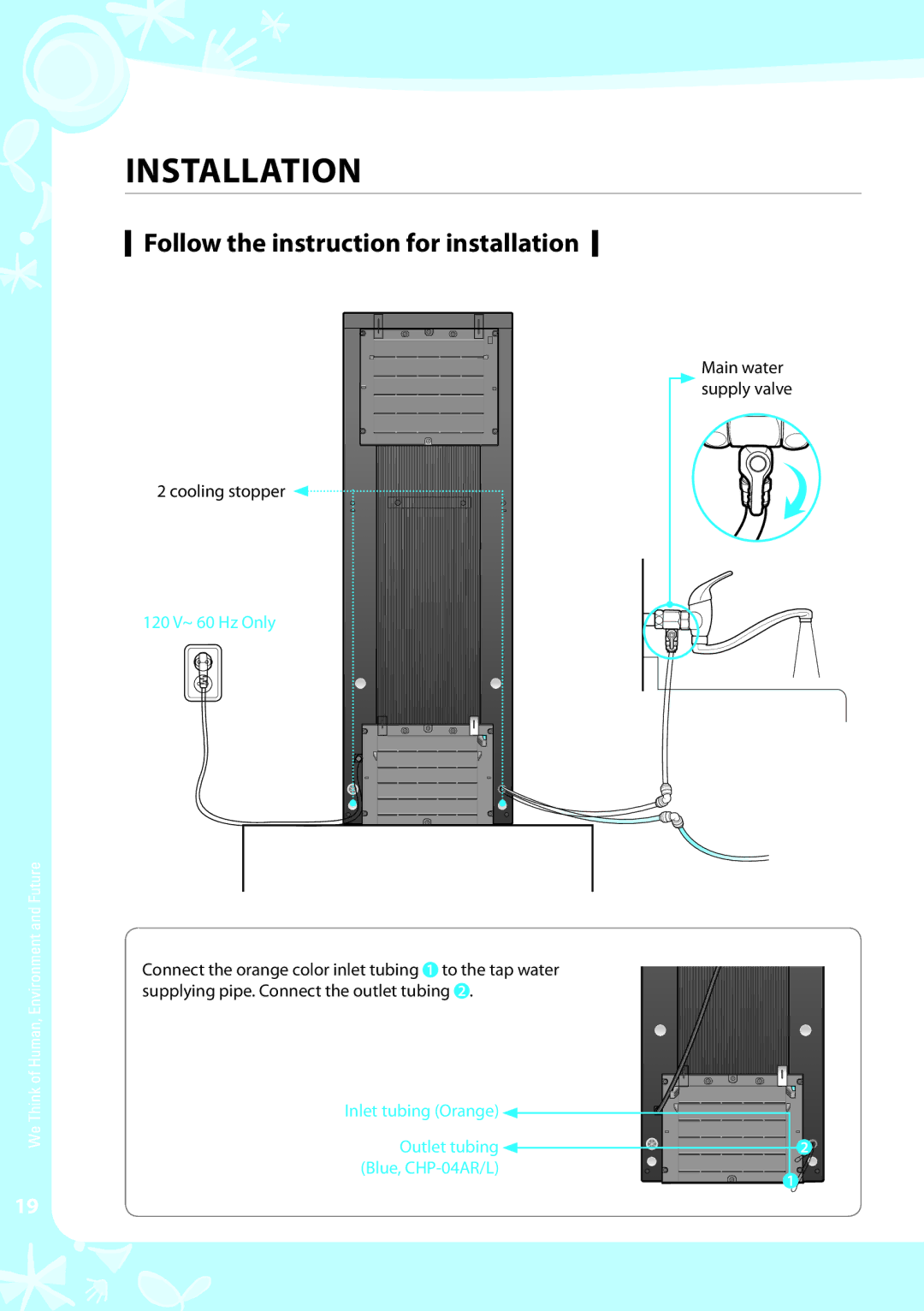 Coway CHP-04AR, CHP-04AL, CHP-04AU warranty Installation, Follow the instruction for installation 