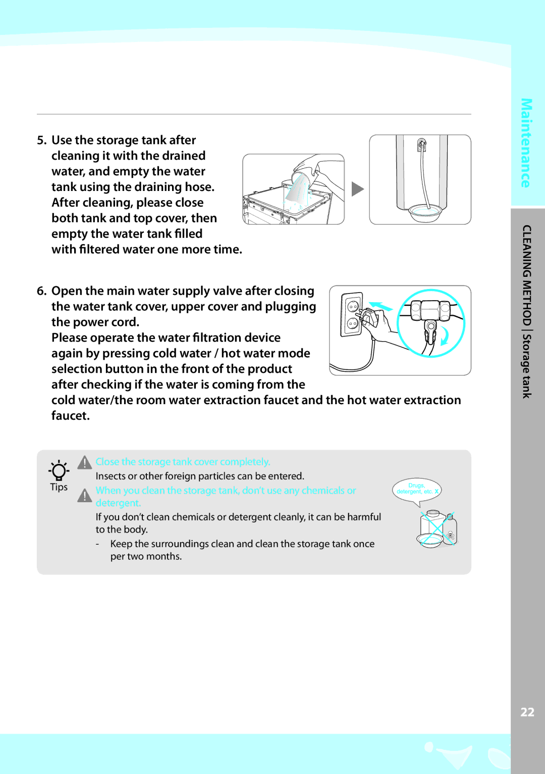 Coway CHP-04AR, CHP-04AL, CHP-04AU warranty MMaintenanceETHO ING Lcean Storage tank, Detergent 