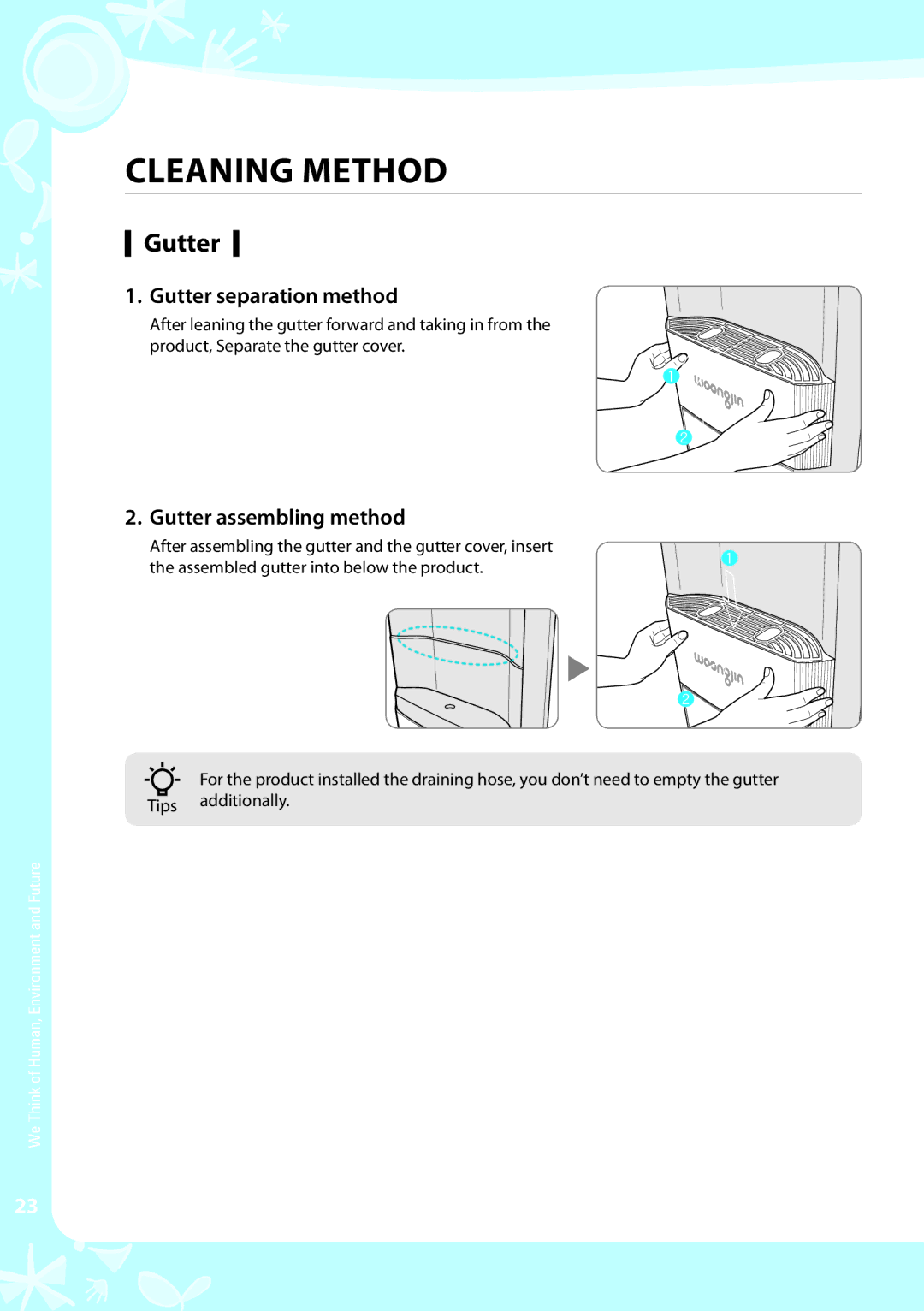 Coway CHP-04AL, CHP-04AU, CHP-04AR warranty Gutter separation method, Gutter assembling method 