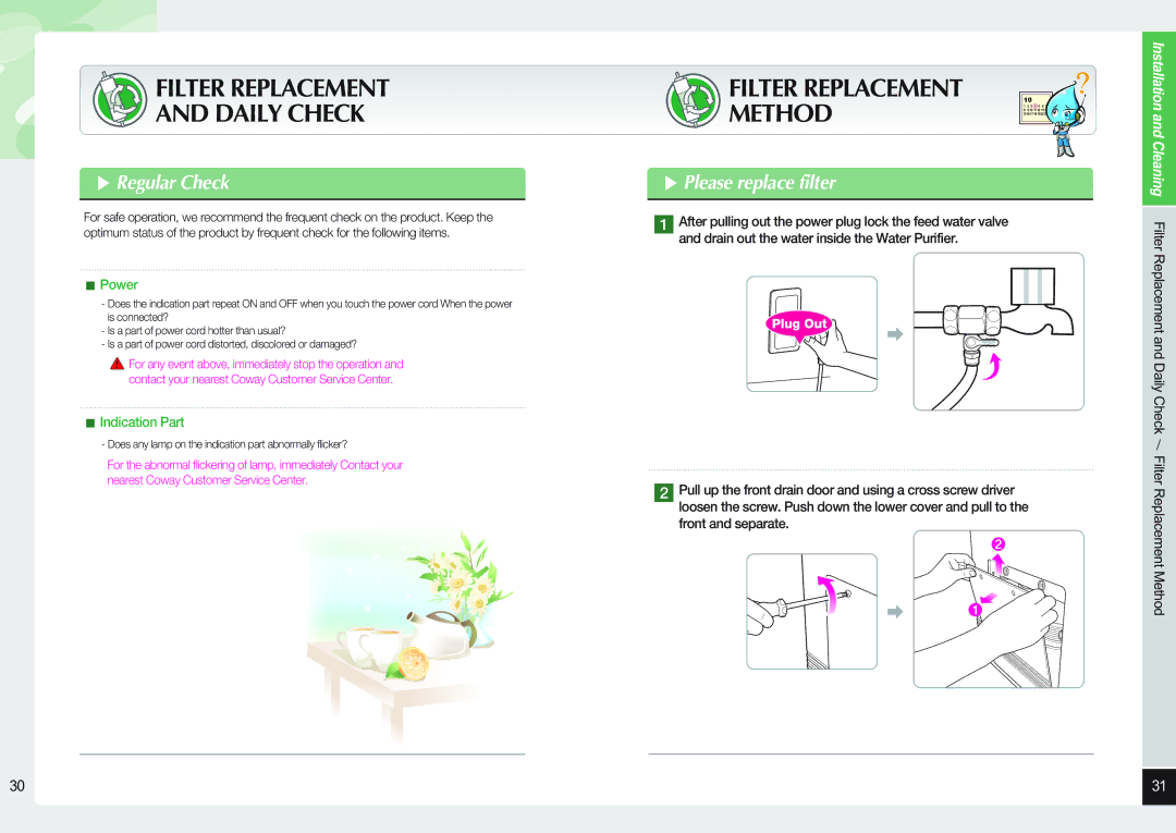 Coway CHP-06DL user manual Regular Check, Please replace filter, Filter Replacement Method 