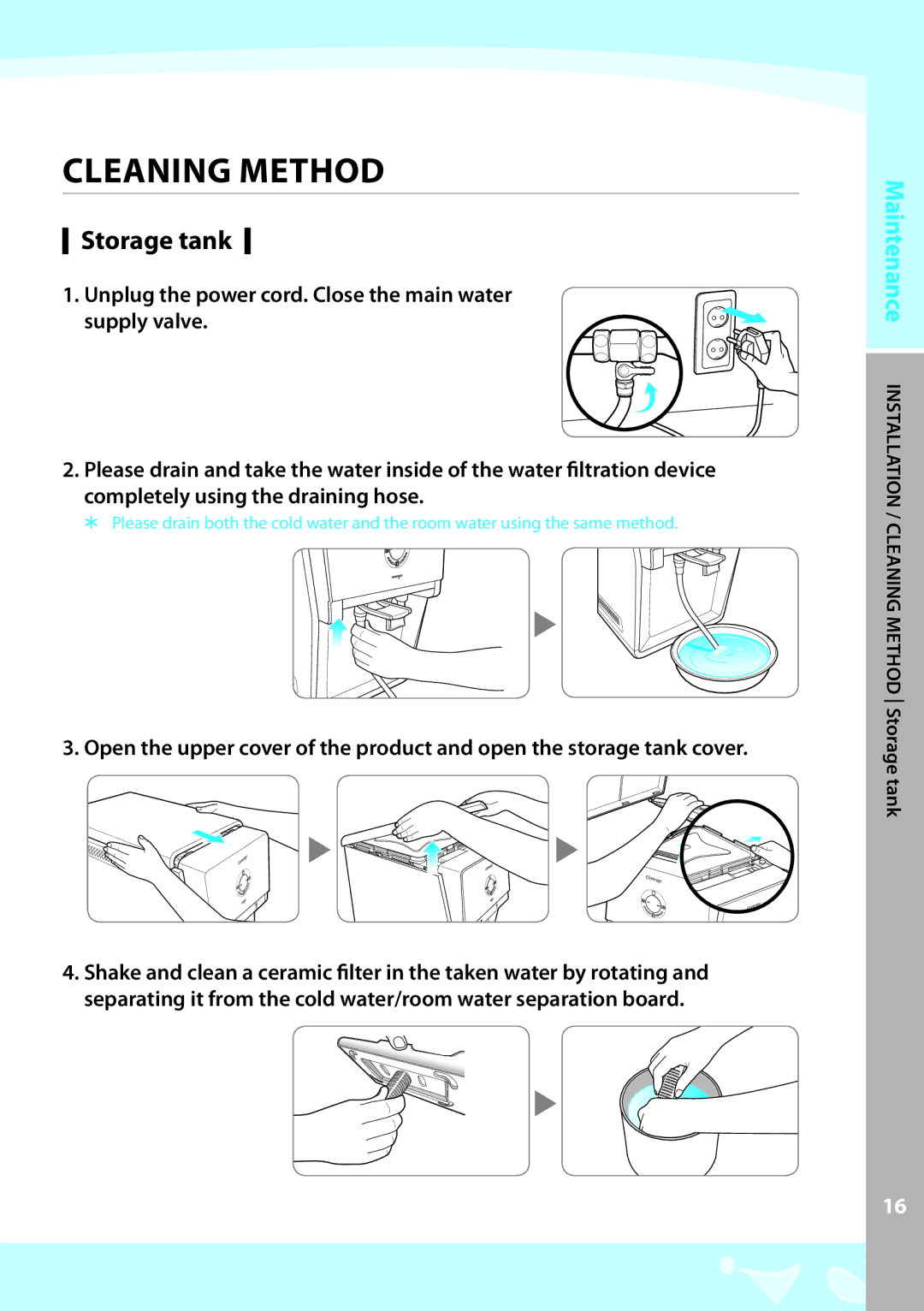 Coway CP-07BLO warranty Cleaning Method, Storage tank 