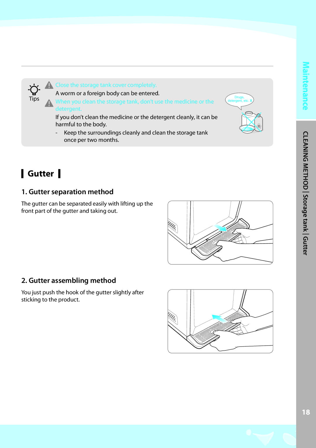 Coway CP-07BLO warranty Gutter separation method, Gutter assembling method 