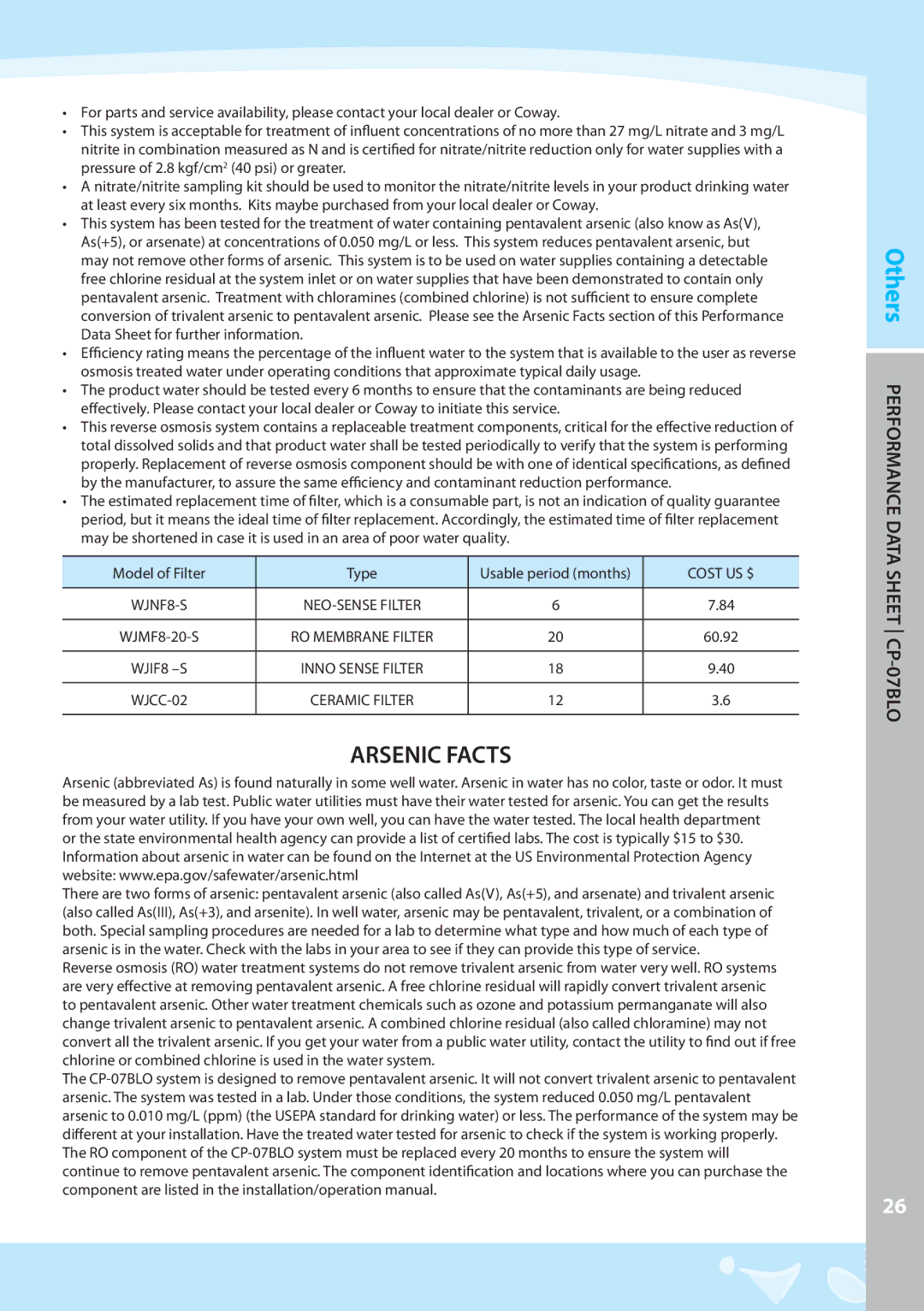 Coway CP-07BLO warranty Arsenic Facts 