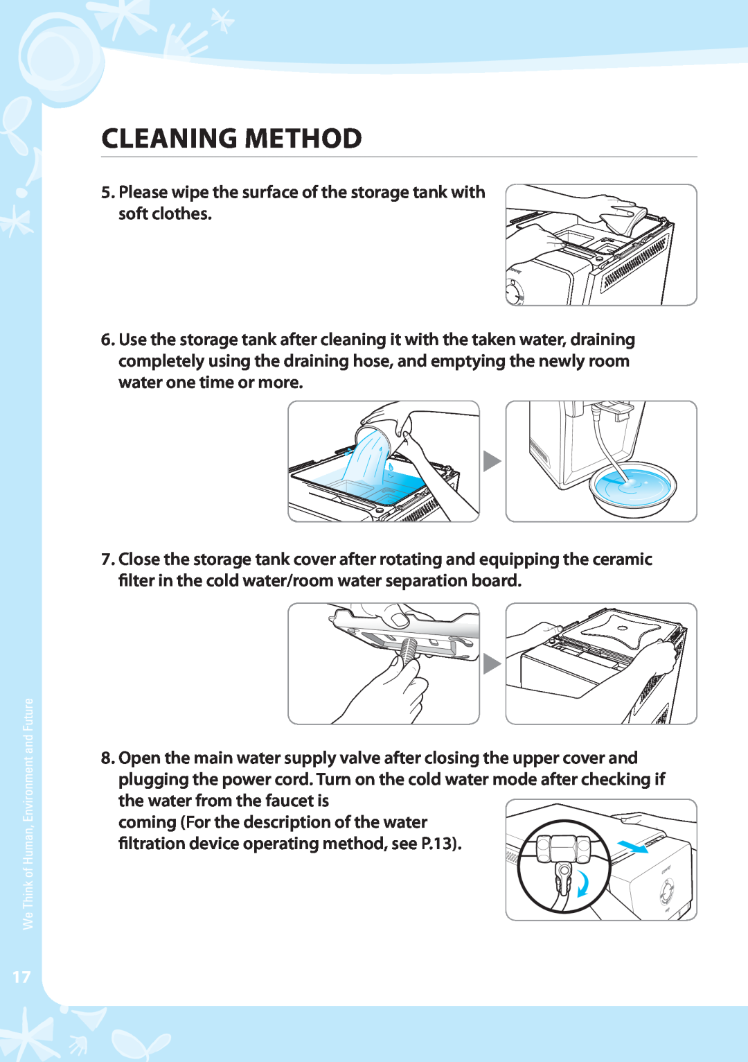 Coway CP-07BLO warranty Please wipe the surface of the storage tank with soft clothes, Cleaning Method 