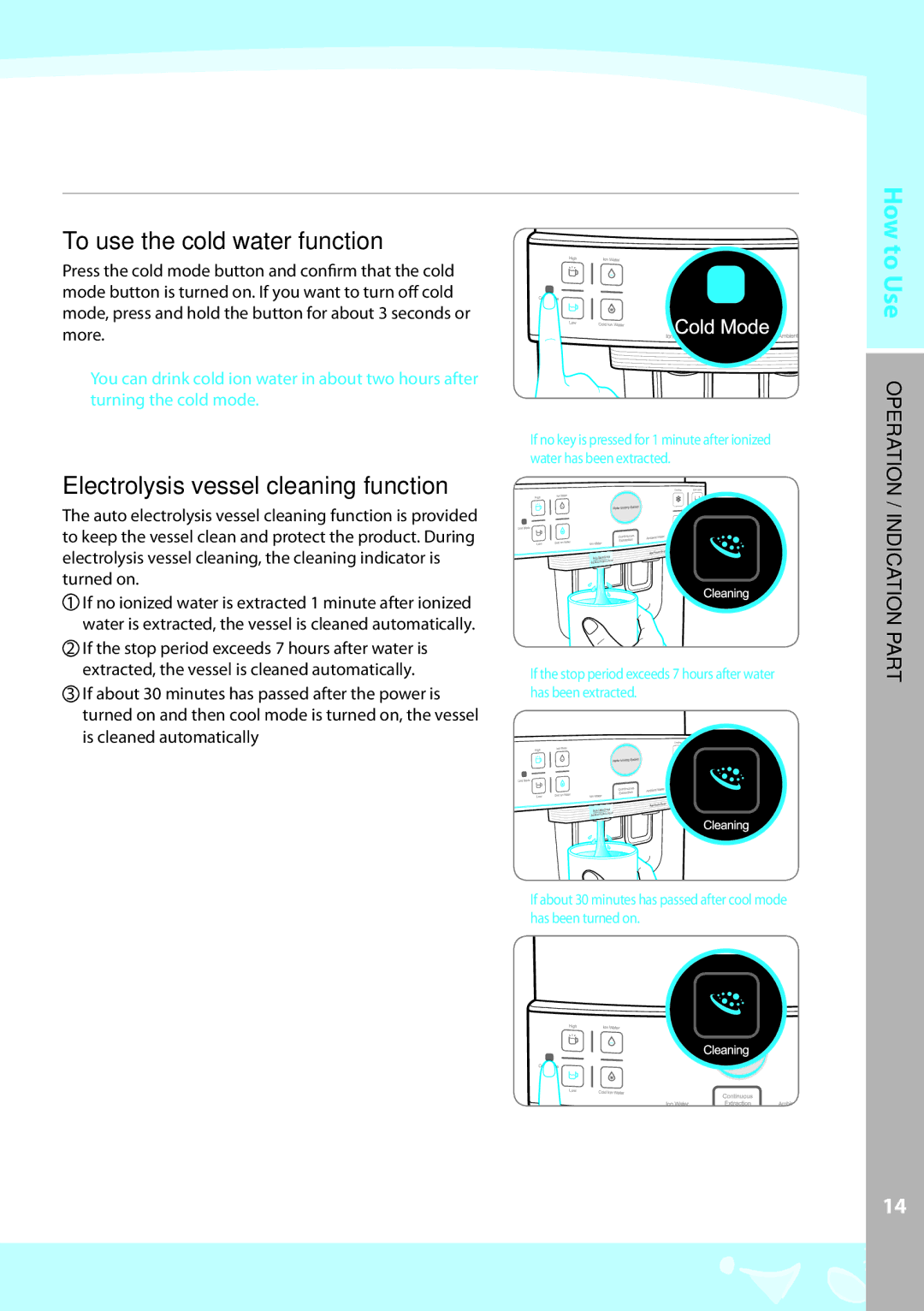 Coway CPE-06ALB, CPE-06ALW warranty To use the cold water function, IONHowCATPARTDItoIN IUseON / Operat 