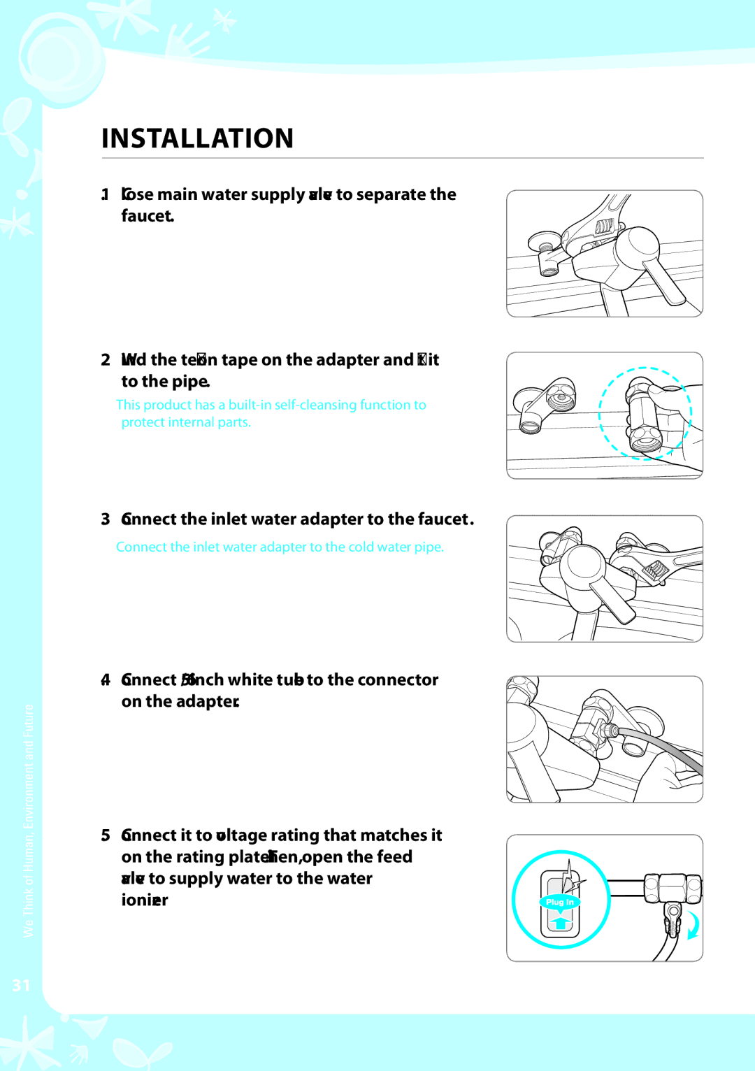 Coway EW-07GU warranty Connect the inlet water adapter to the faucet 