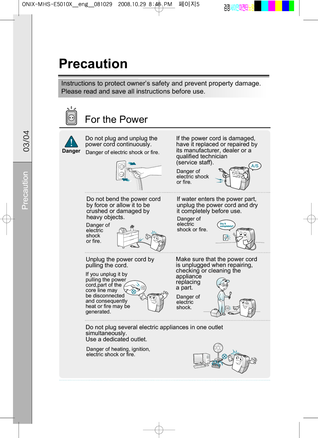 Coway MHS-E5010X manual Precaution 