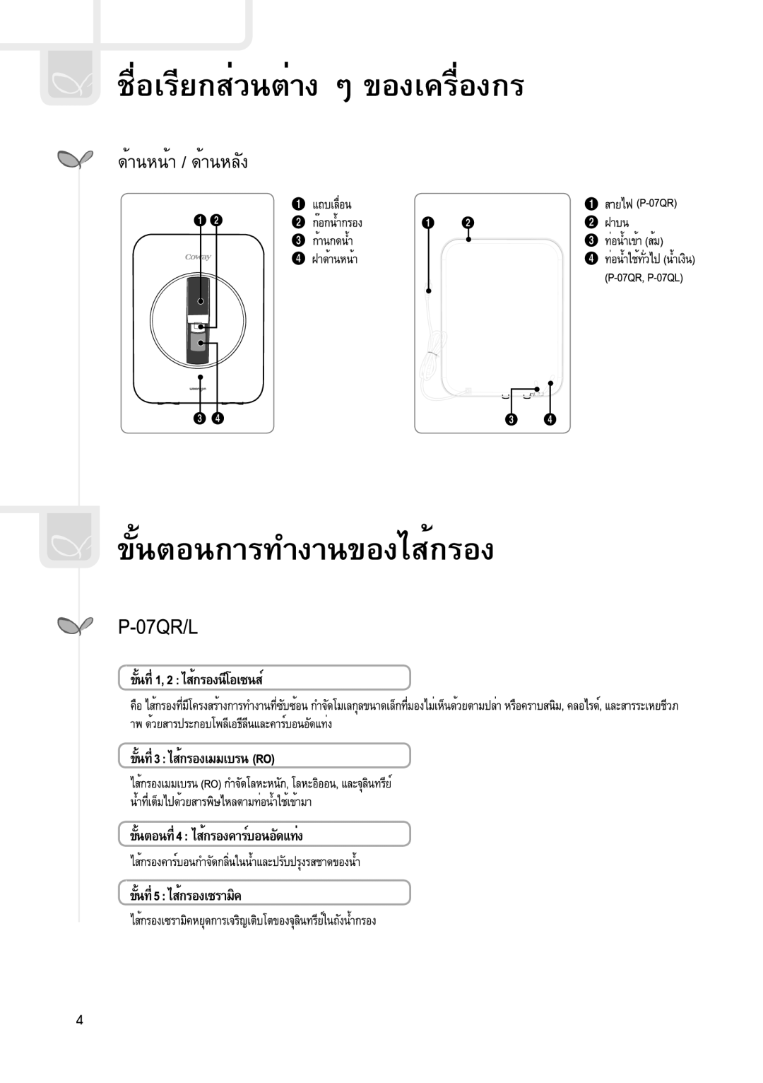 Coway P-07QL, P-07QU, P-07QR manual 