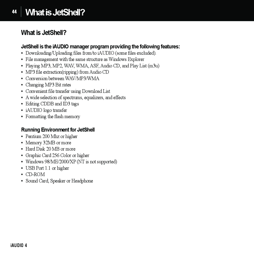 Cowon Systems 4 manual WhatisJetShell?, What is JetShell?, Running Environment for JetShell 