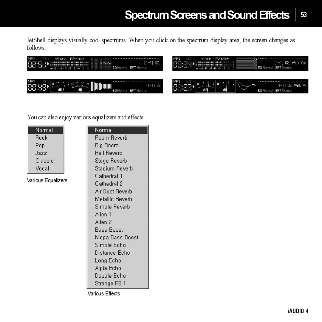 Cowon Systems 4 manual SpectrumScreensandSoundEffects 