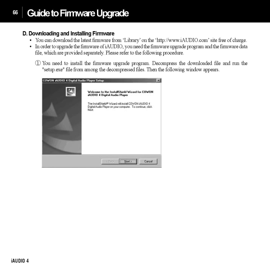 Cowon Systems 4 manual GuidetoFirmwareUpgrade, Downloading and Installing Firmware 