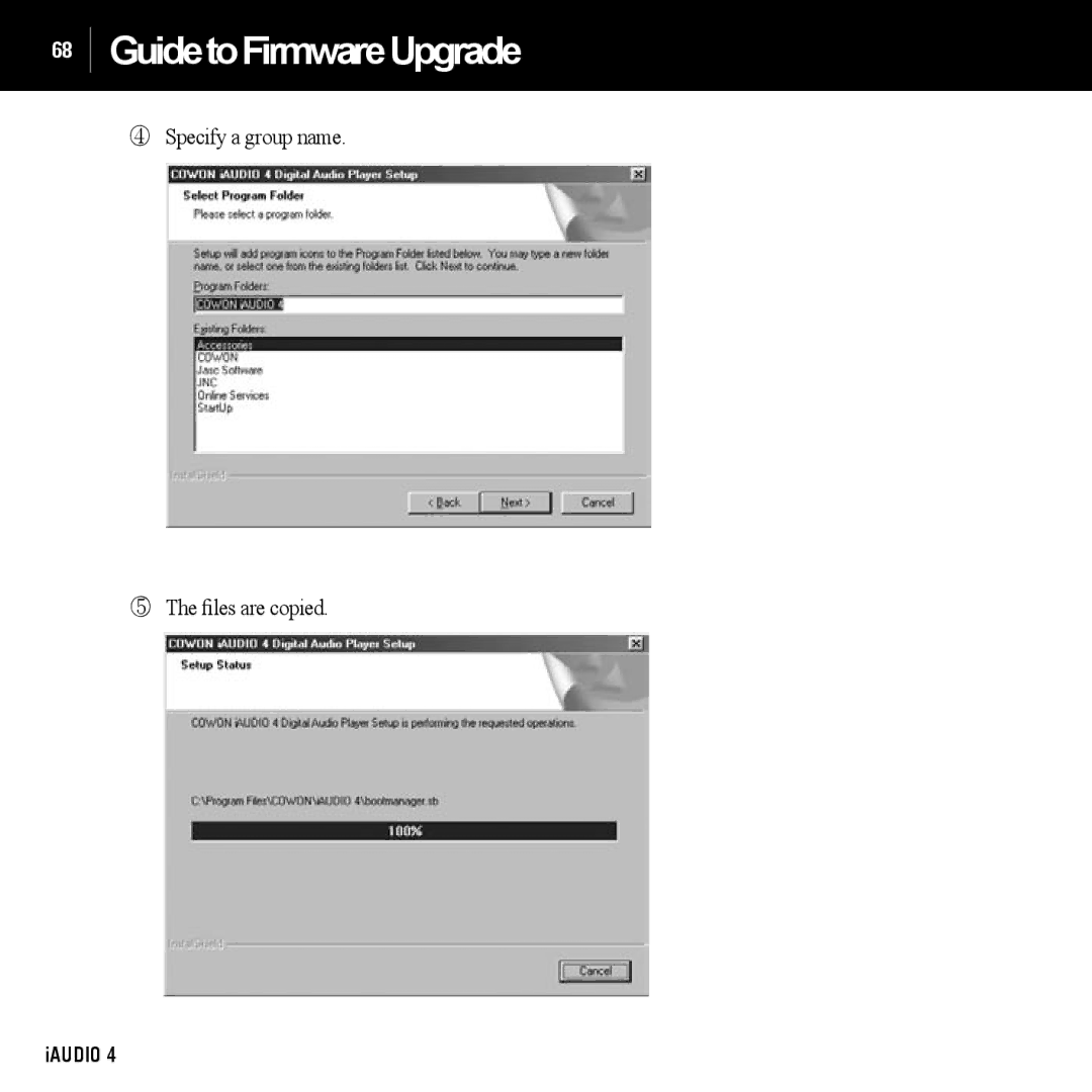 Cowon Systems 4 manual ④ Specify a group name ⑤ The files are copied 