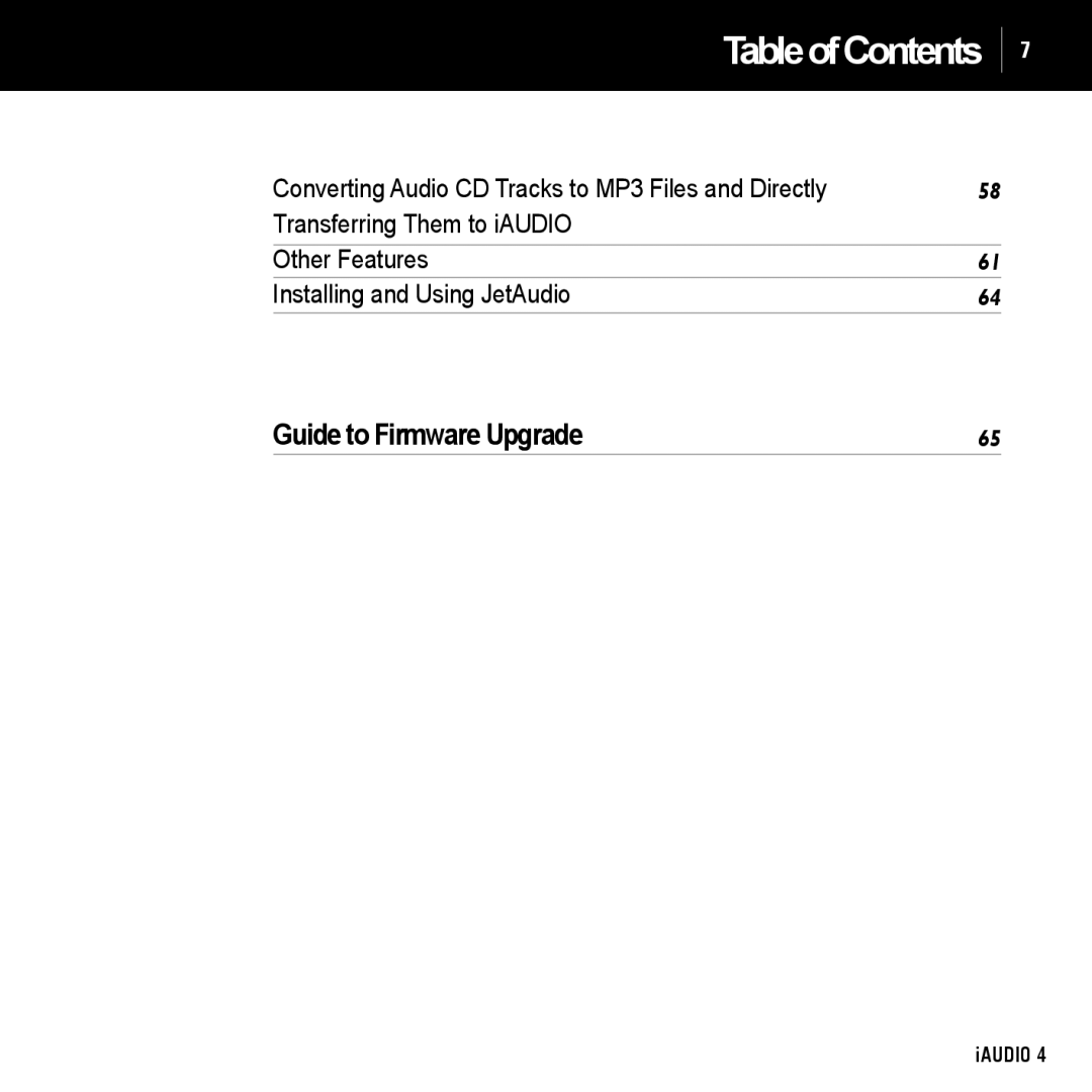 Cowon Systems 4 manual TableofContents 