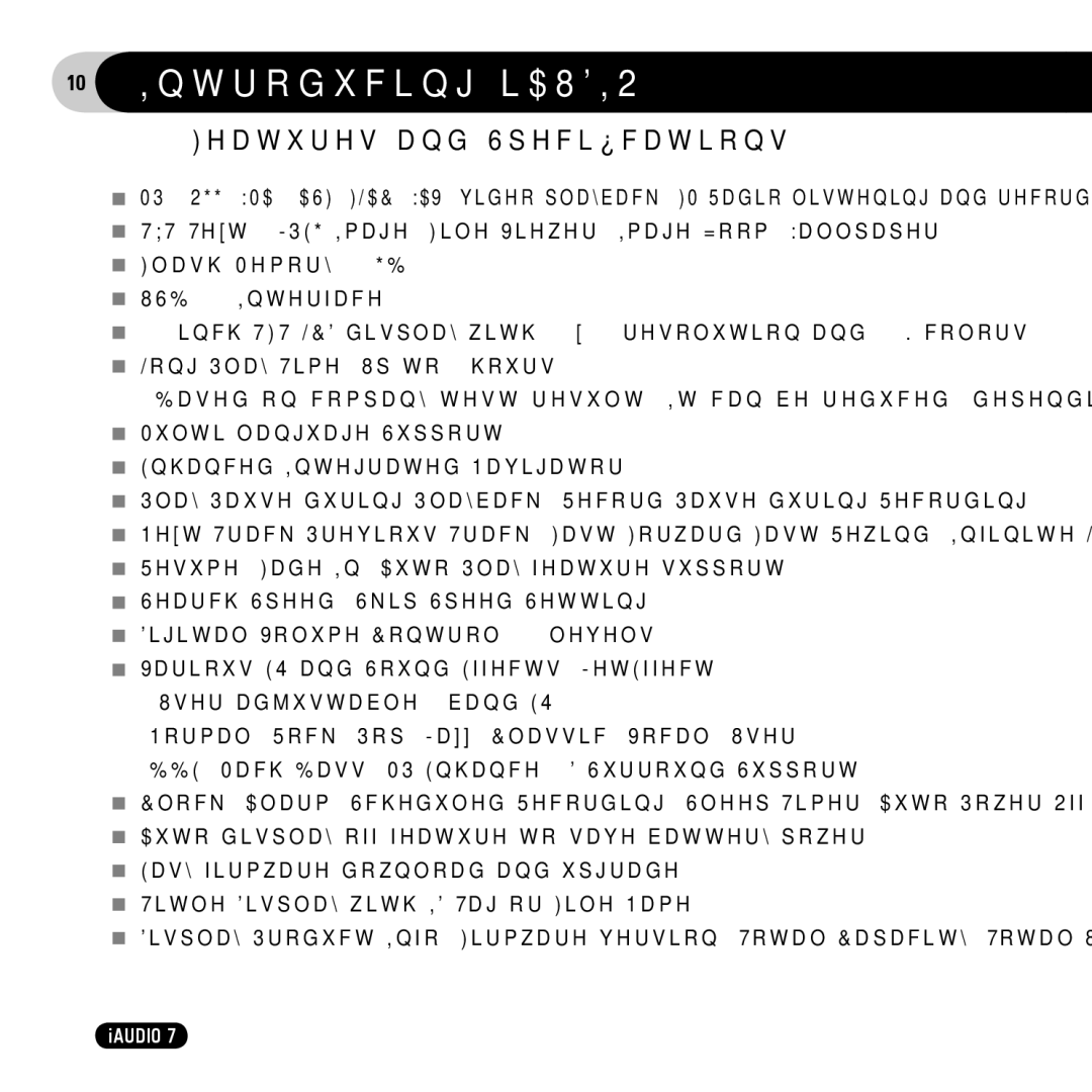 Cowon Systems 7 user manual Features and Speciﬁcations 