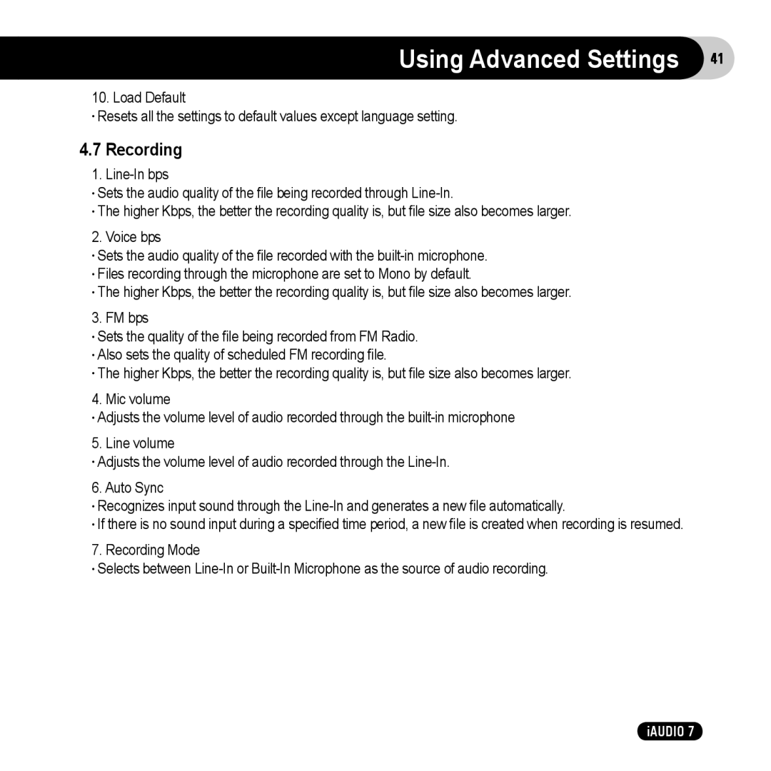 Cowon Systems 7 user manual Recording 