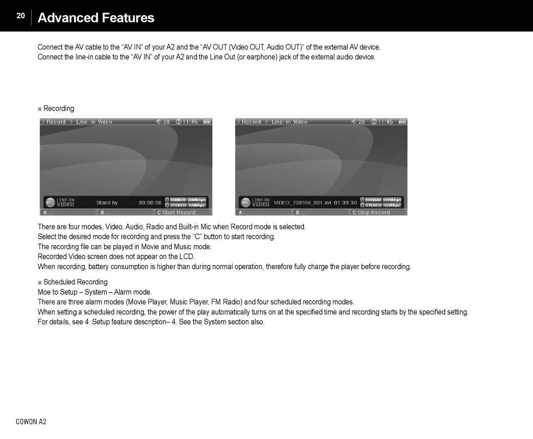 Cowon Systems A2 manual Recording 