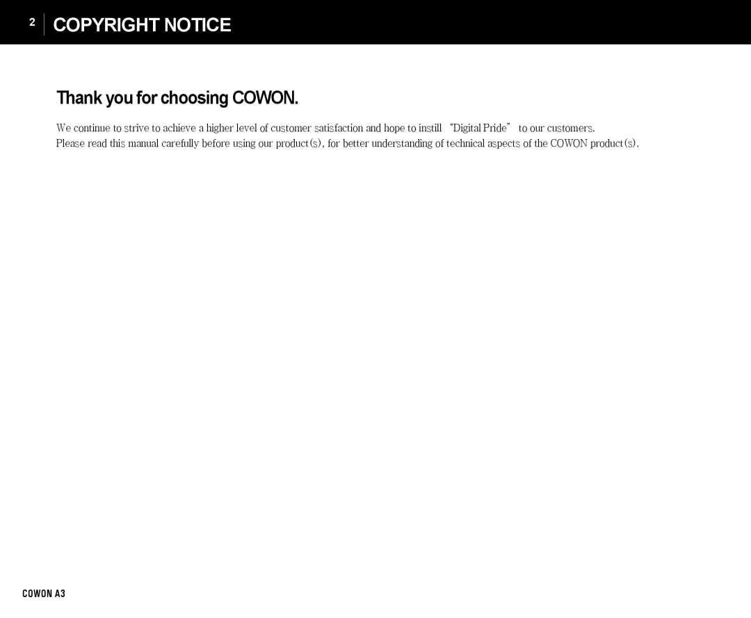 Cowon Systems A3 manual Copyright Notice 