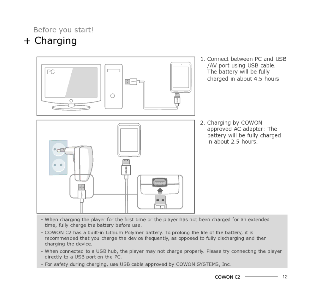 Cowon Systems C2 manual + Charging 