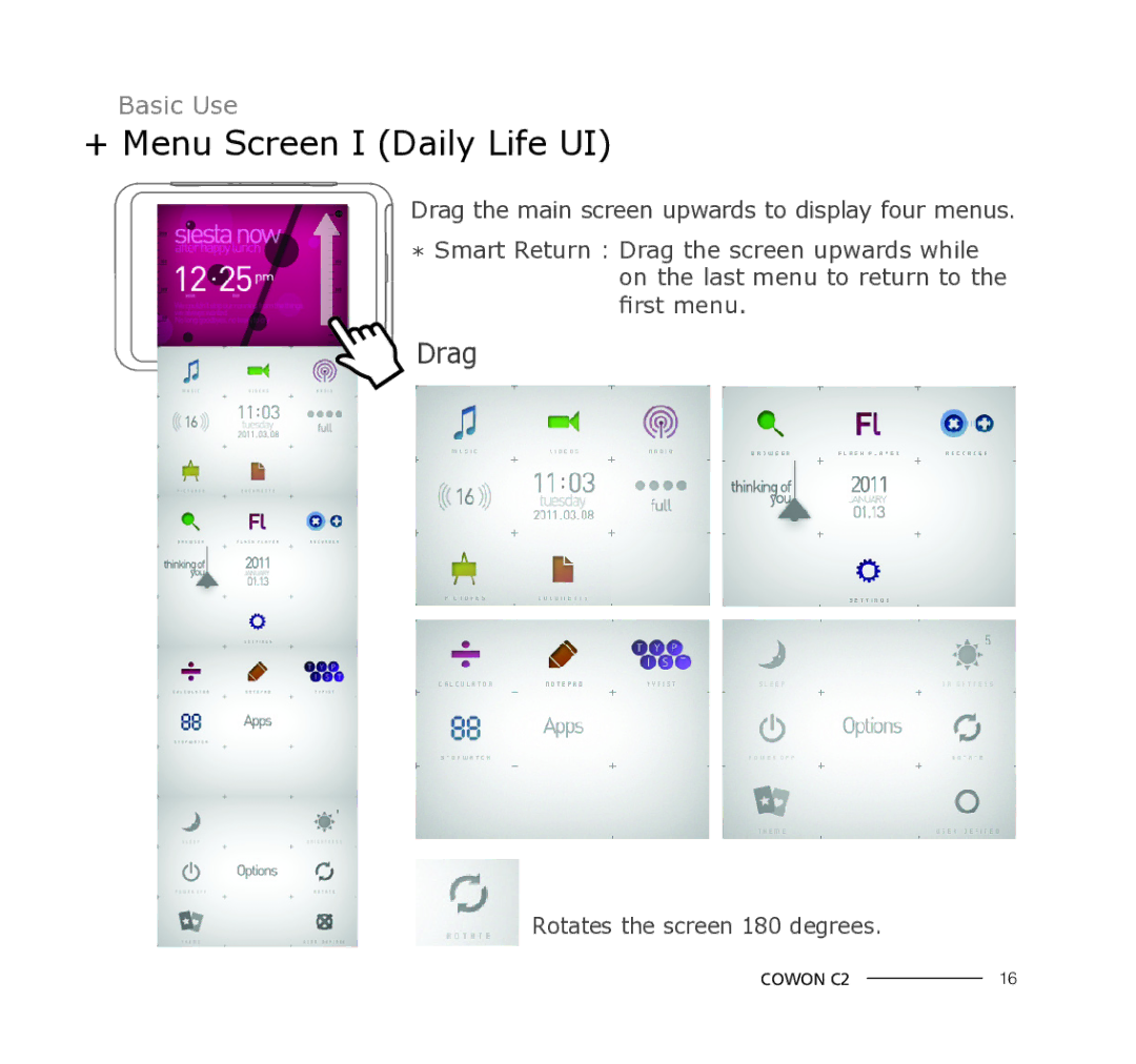 Cowon Systems C2 manual + Menu Screen I Daily Life UI 