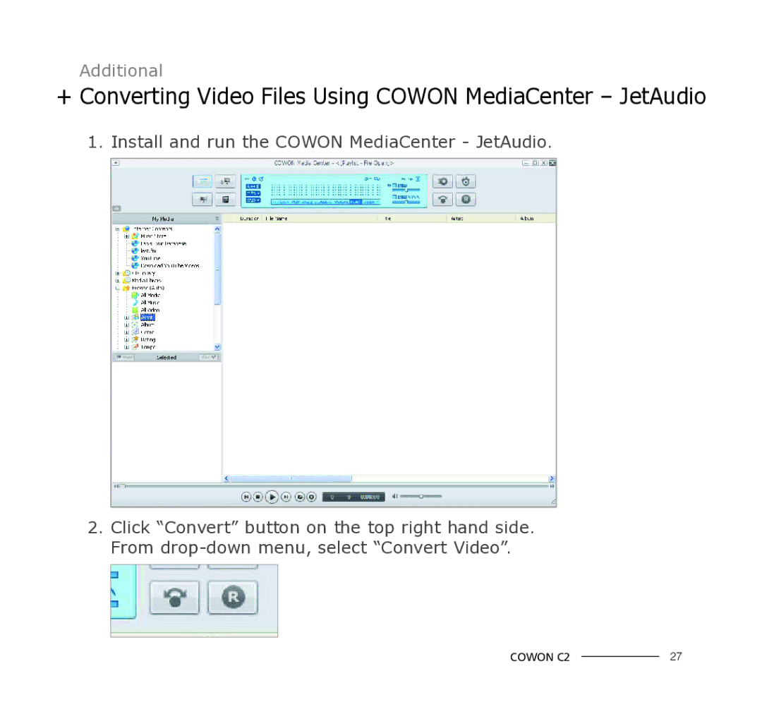 Cowon Systems C2 manual + Converting Video Files Using Cowon MediaCenter JetAudio 