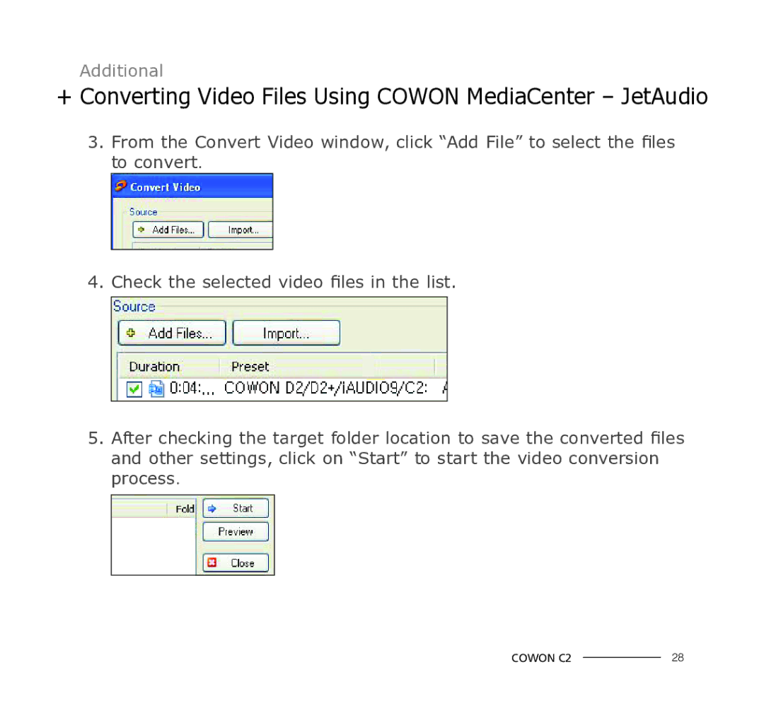 Cowon Systems C2 manual + Converting Video Files Using Cowon MediaCenter JetAudio 