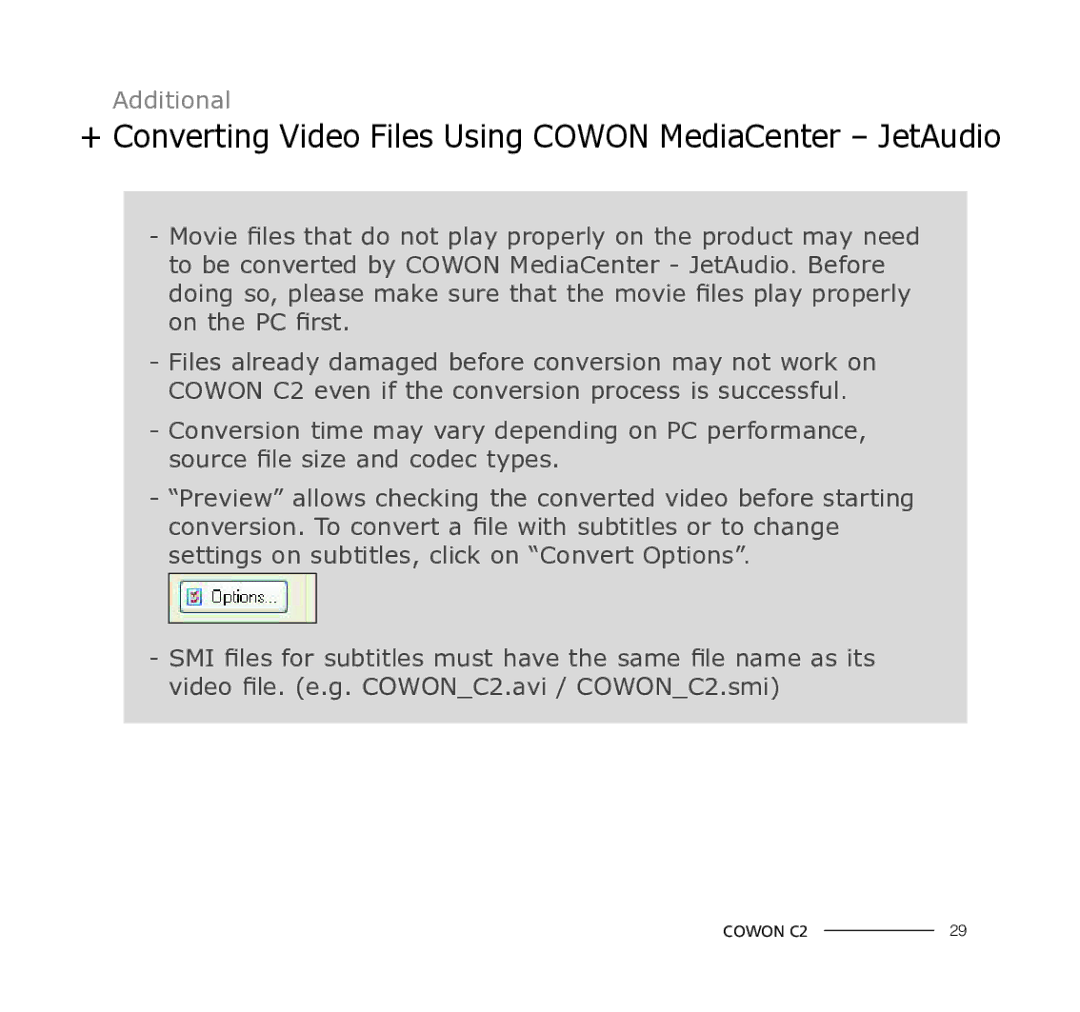 Cowon Systems C2 manual + Converting Video Files Using Cowon MediaCenter JetAudio 