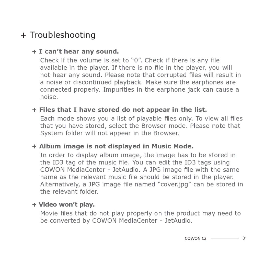 Cowon Systems C2 manual + I can’t hear any sound 