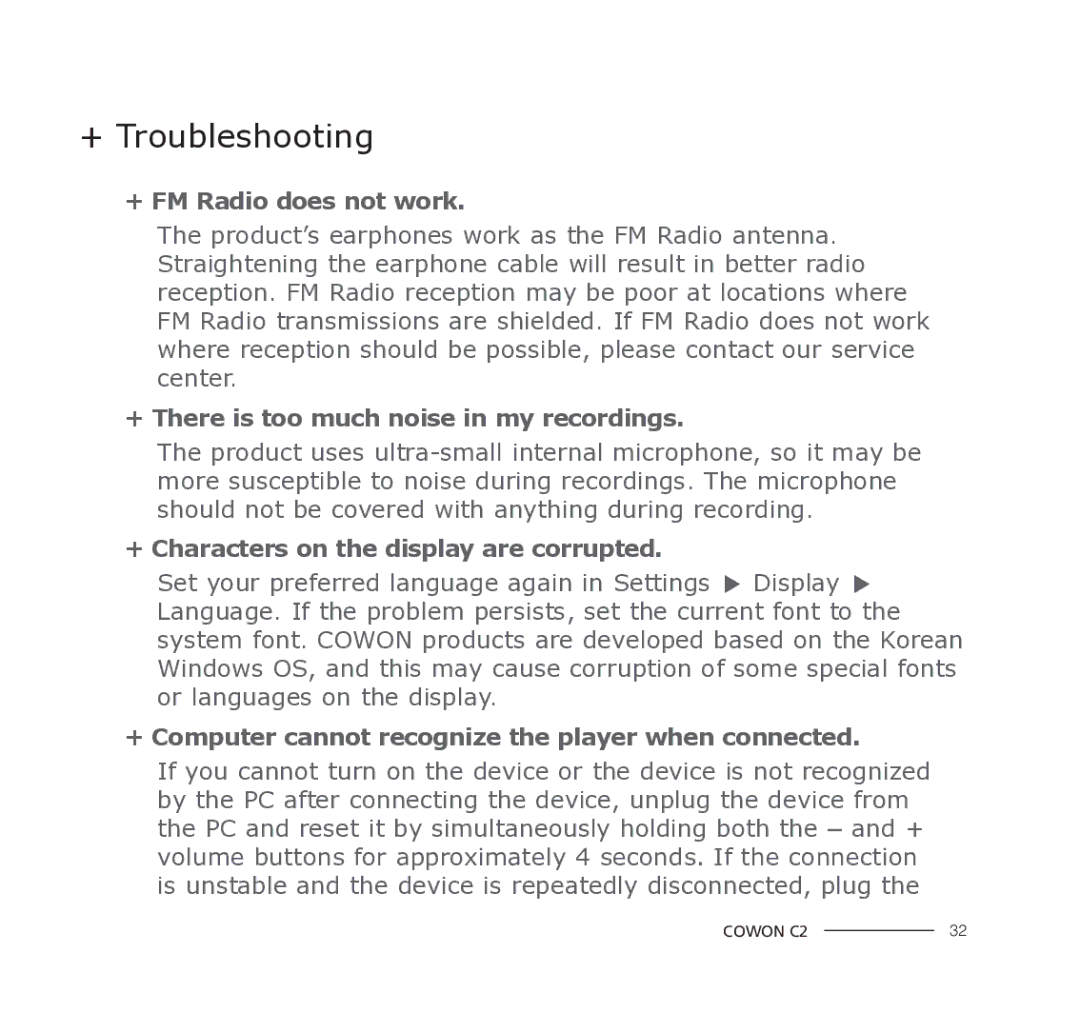 Cowon Systems C2 manual + FM Radio does not work 