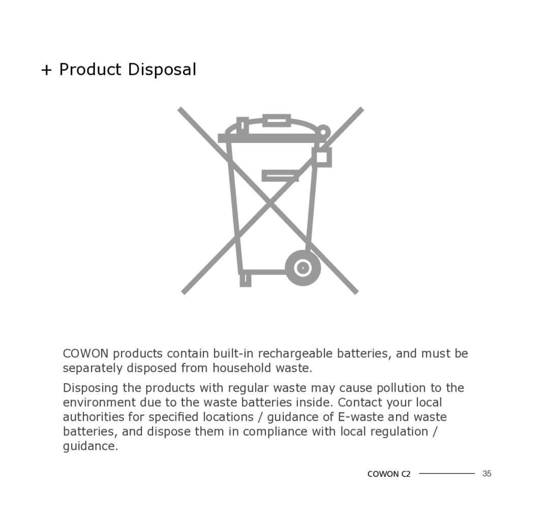 Cowon Systems C2 manual + Product Disposal 