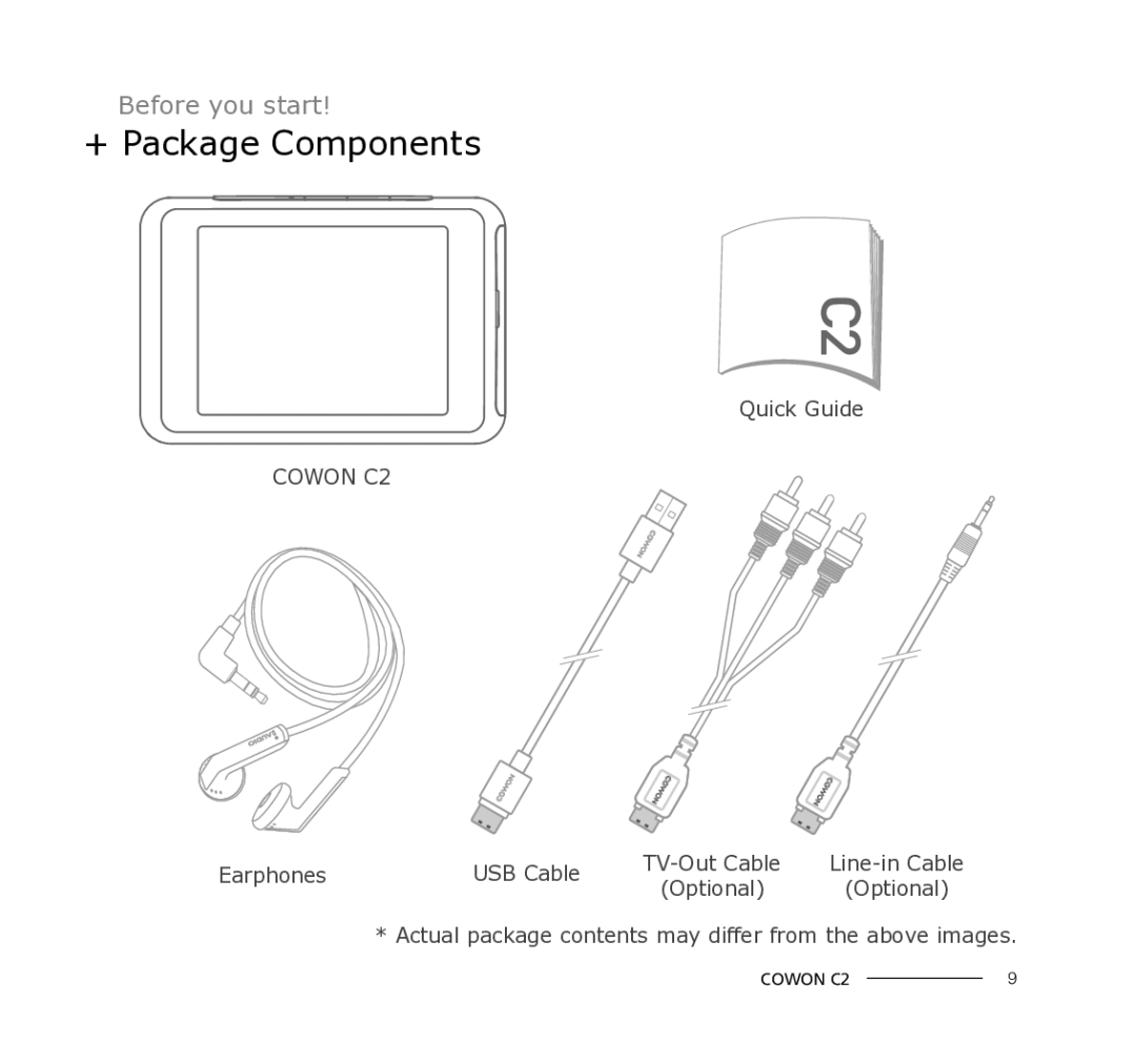 Cowon Systems manual + Package Components, Cowon C2 