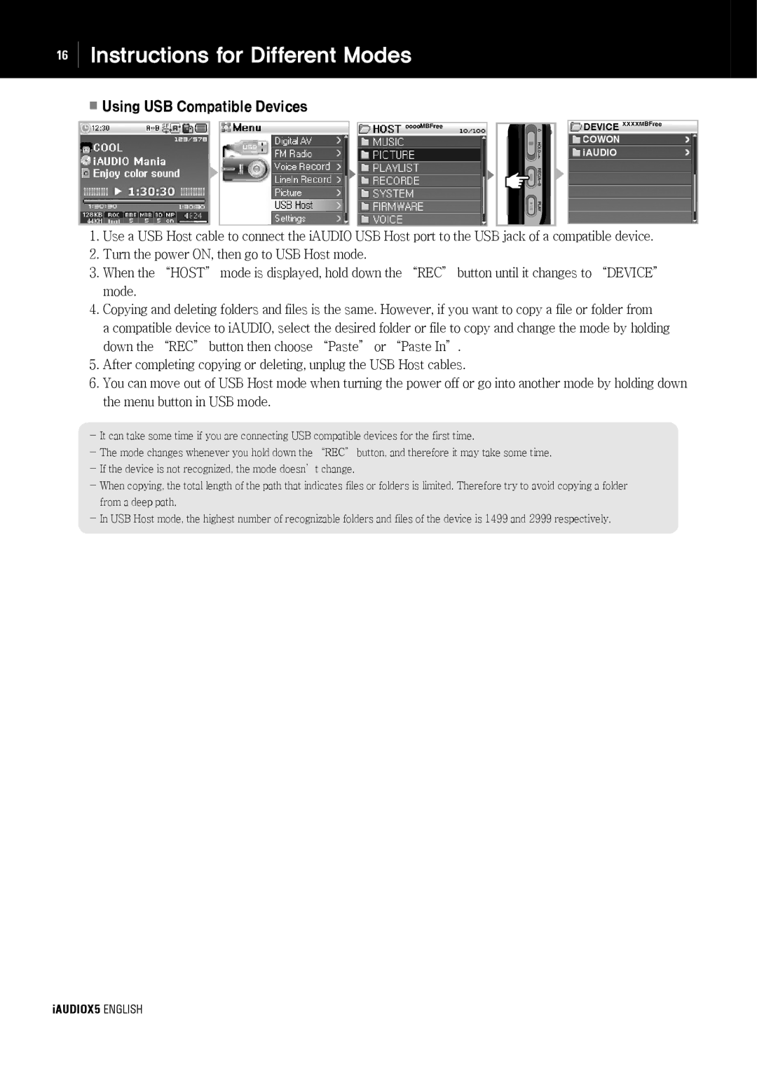 Cowon Systems cell phone manual Using USB Compatible Devices 