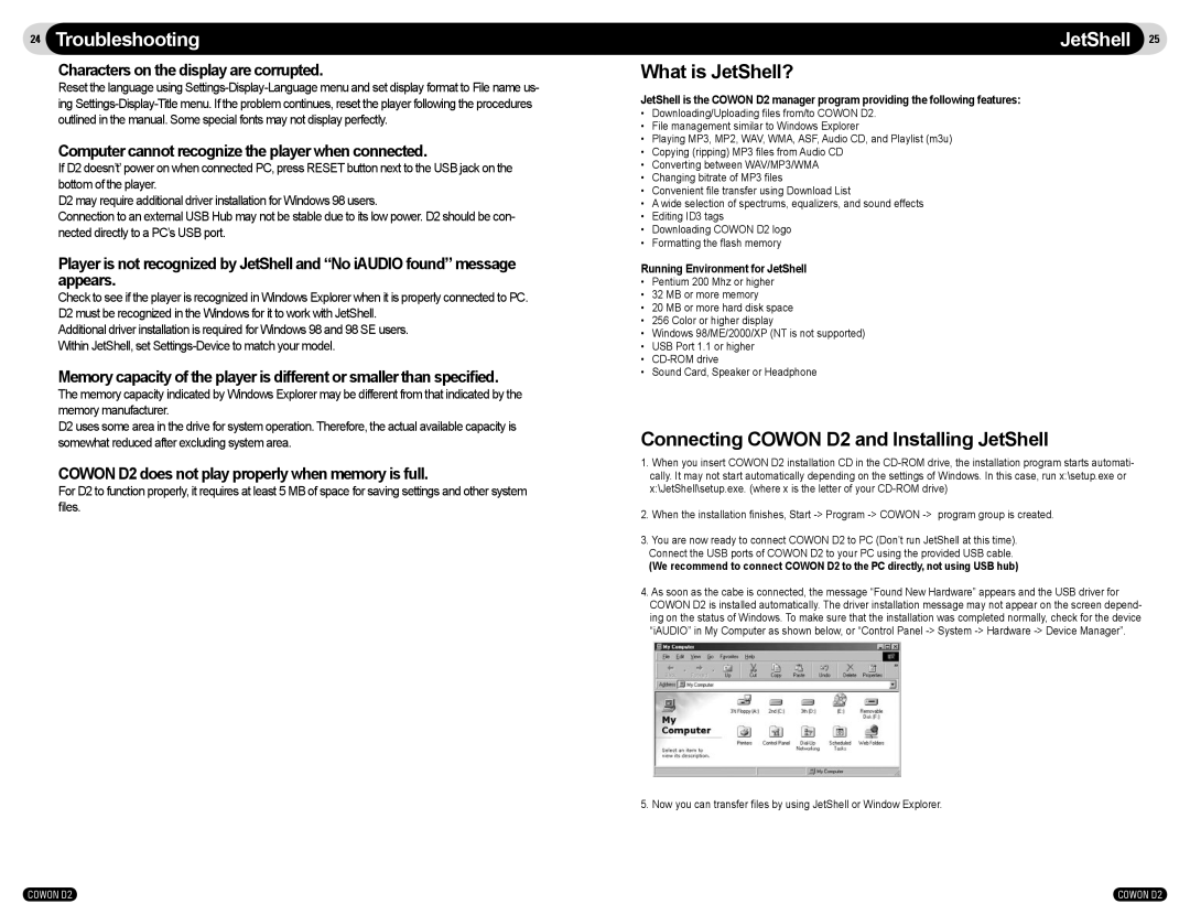 Cowon Systems COWON D2 user manual What is JetShell?, Connecting Cowon D2 and Installing JetShell 