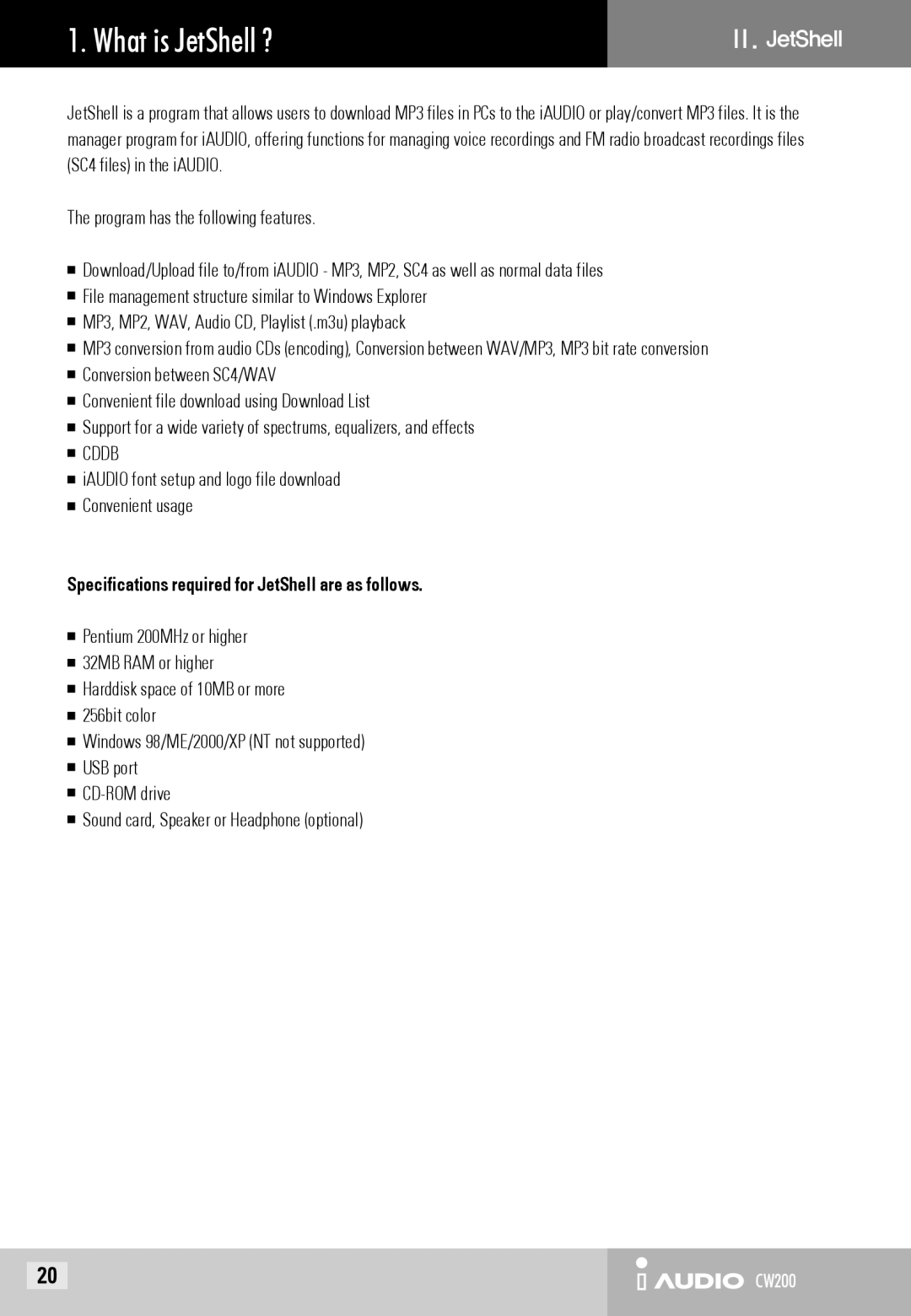 Cowon Systems CW200 user manual What is JetShell ?, Cddb 