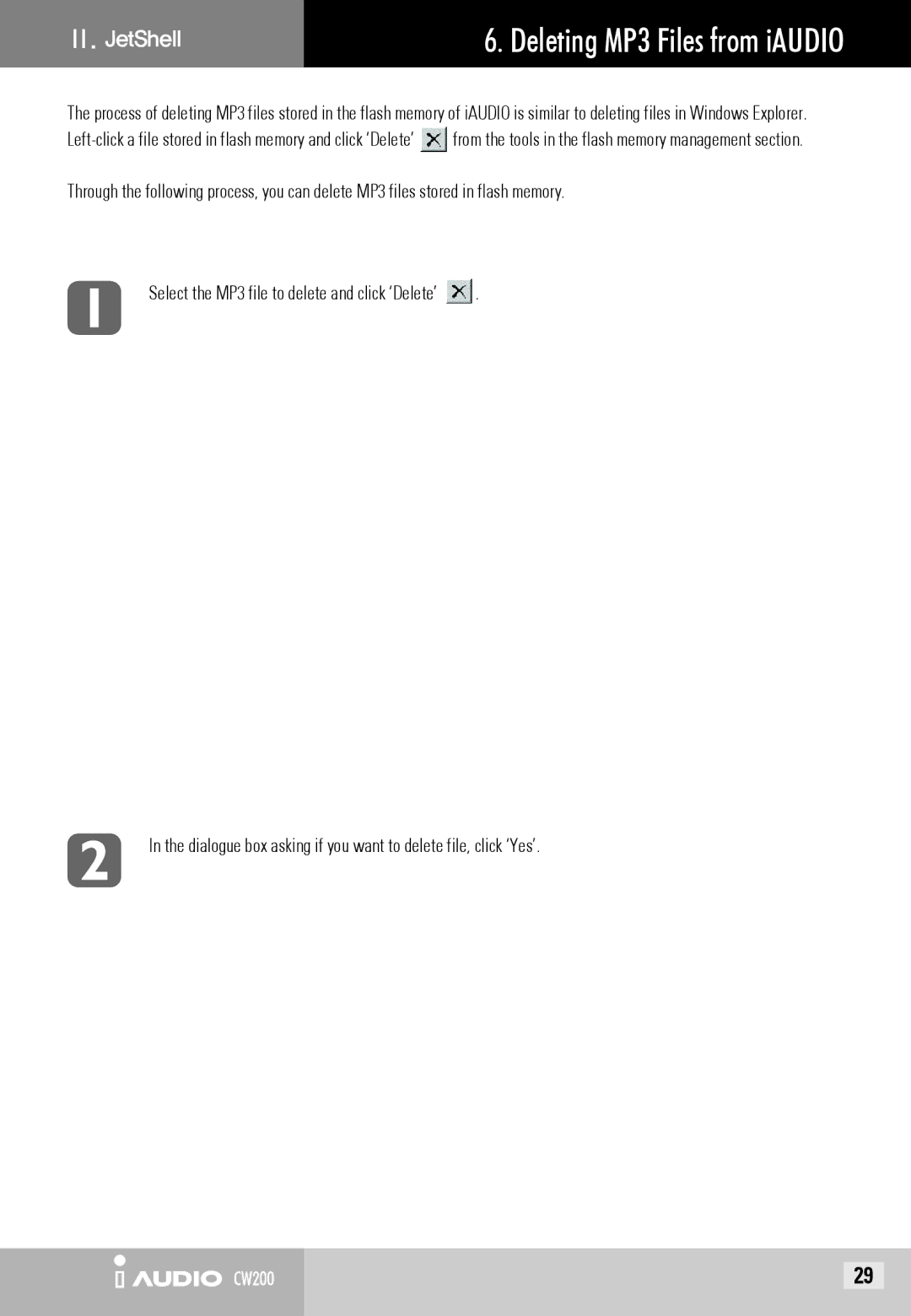 Cowon Systems CW200 user manual Deleting MP3 Files from iAUDIO 