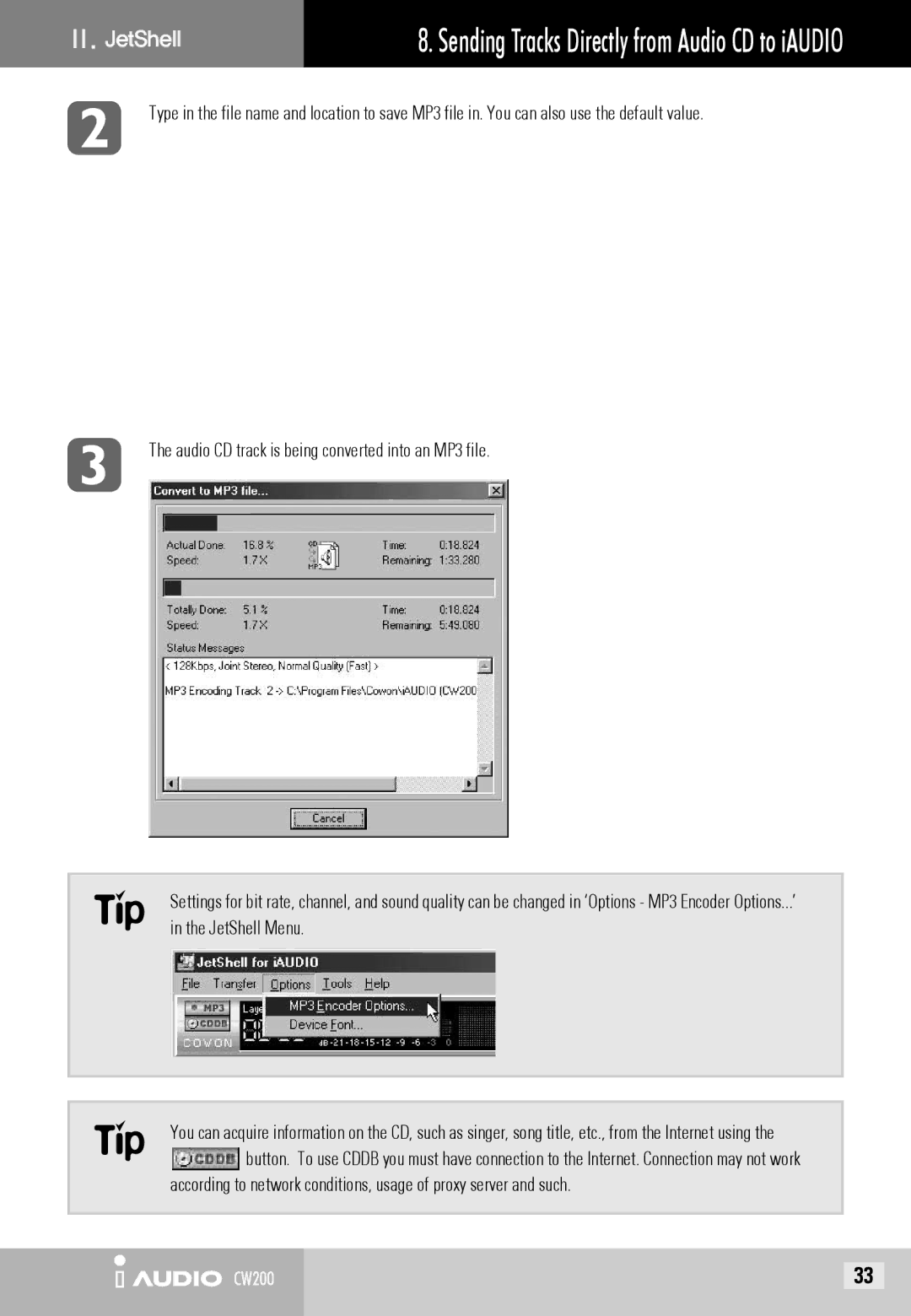 Cowon Systems CW200 user manual Sending Tracks Directly from Audio CD to iAUDIO 