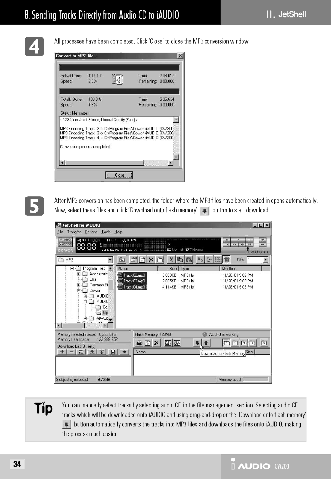 Cowon Systems CW200 user manual Sending Tracks Directly from Audio CD to iAUDIO 