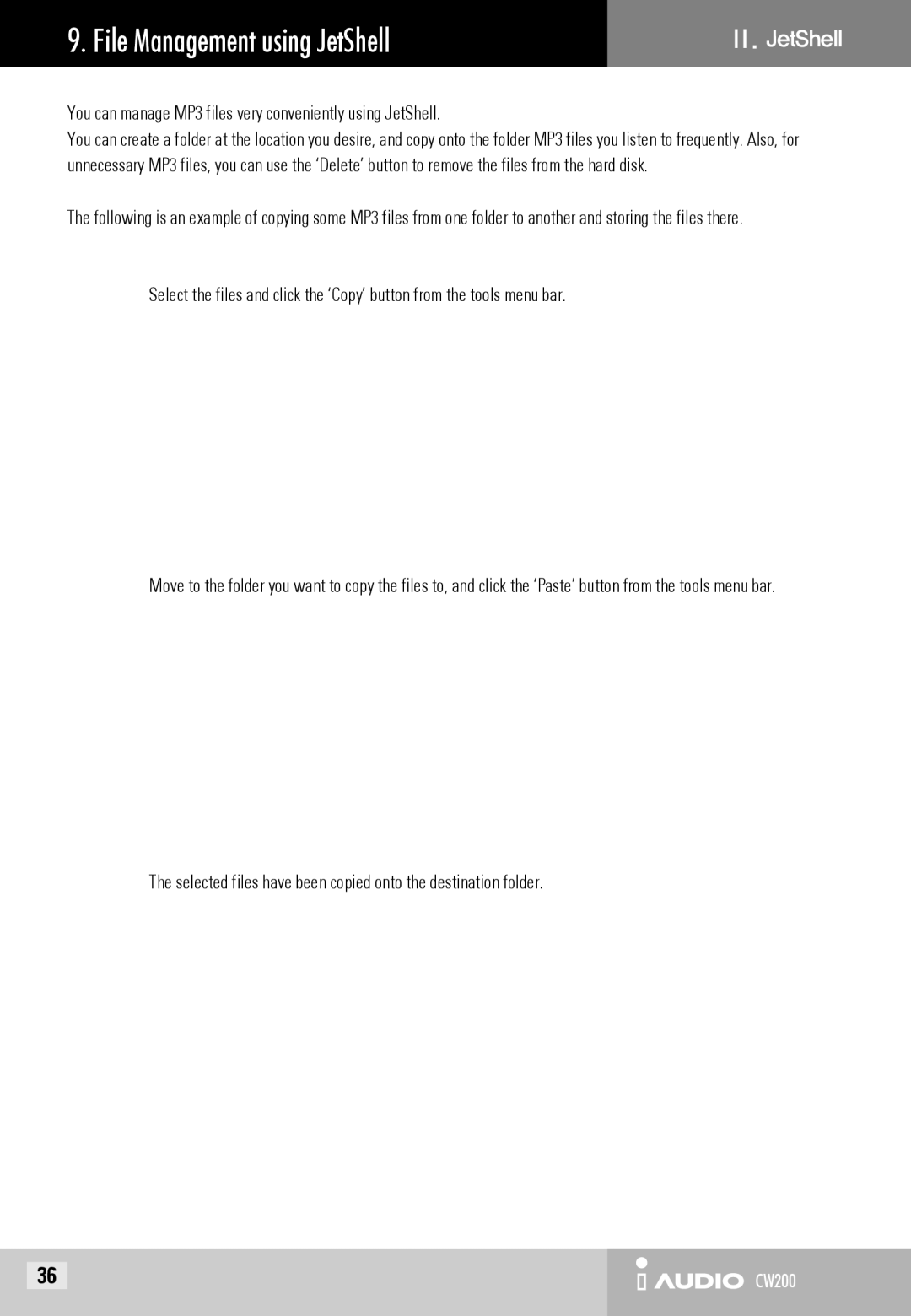 Cowon Systems CW200 user manual File Management using JetShell, You can manage MP3 files very conveniently using JetShell 