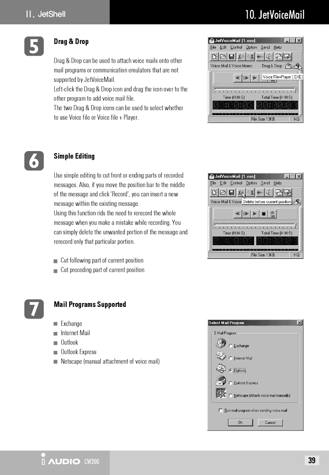 Cowon Systems CW200 user manual Drag & Drop, Simple Editing, Mail Programs Supported 