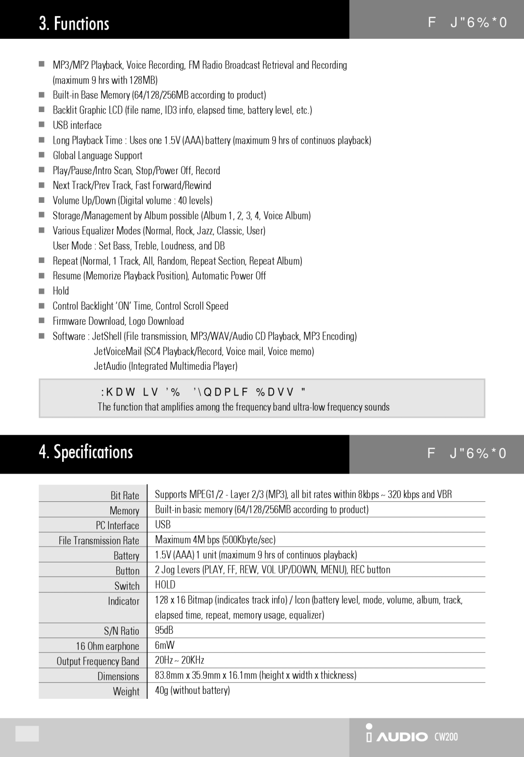 Cowon Systems CW200 user manual Functions 