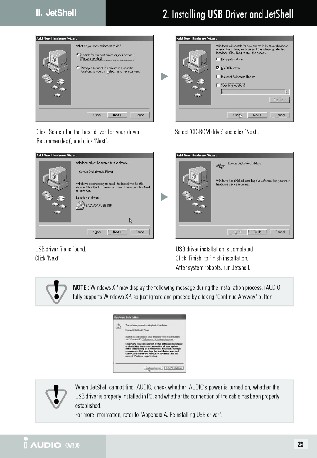 Cowon Systems CW300 user manual II. JetShell Installing USB Driver and JetShell 