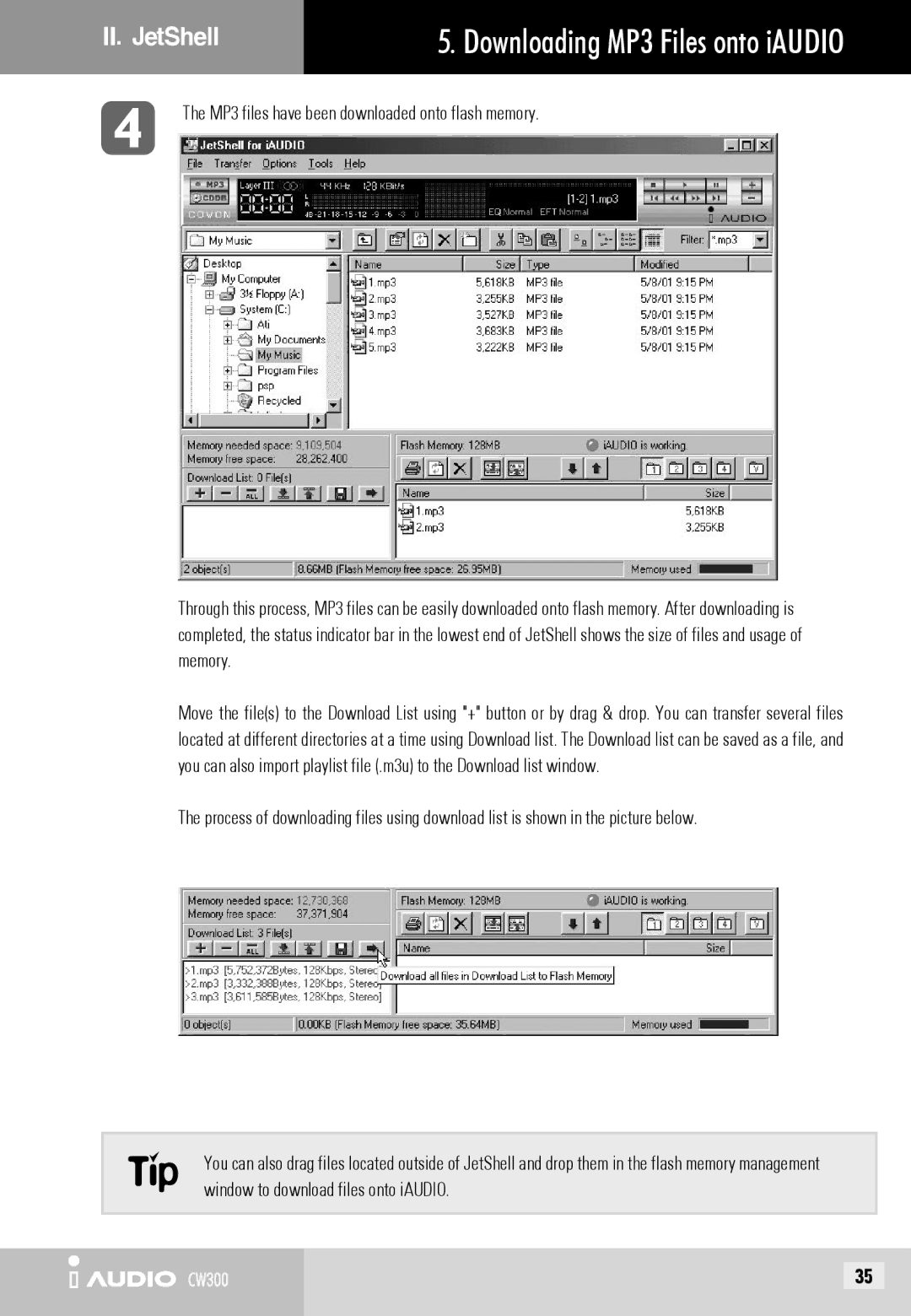 Cowon Systems CW300 user manual II. JetShell Downloading MP3 Files onto iAUDIO 