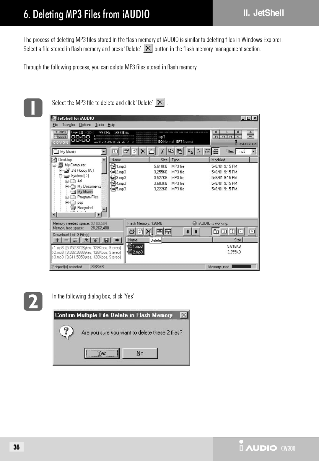 Cowon Systems CW300 user manual Deleting MP3 Files from iAUDIO 