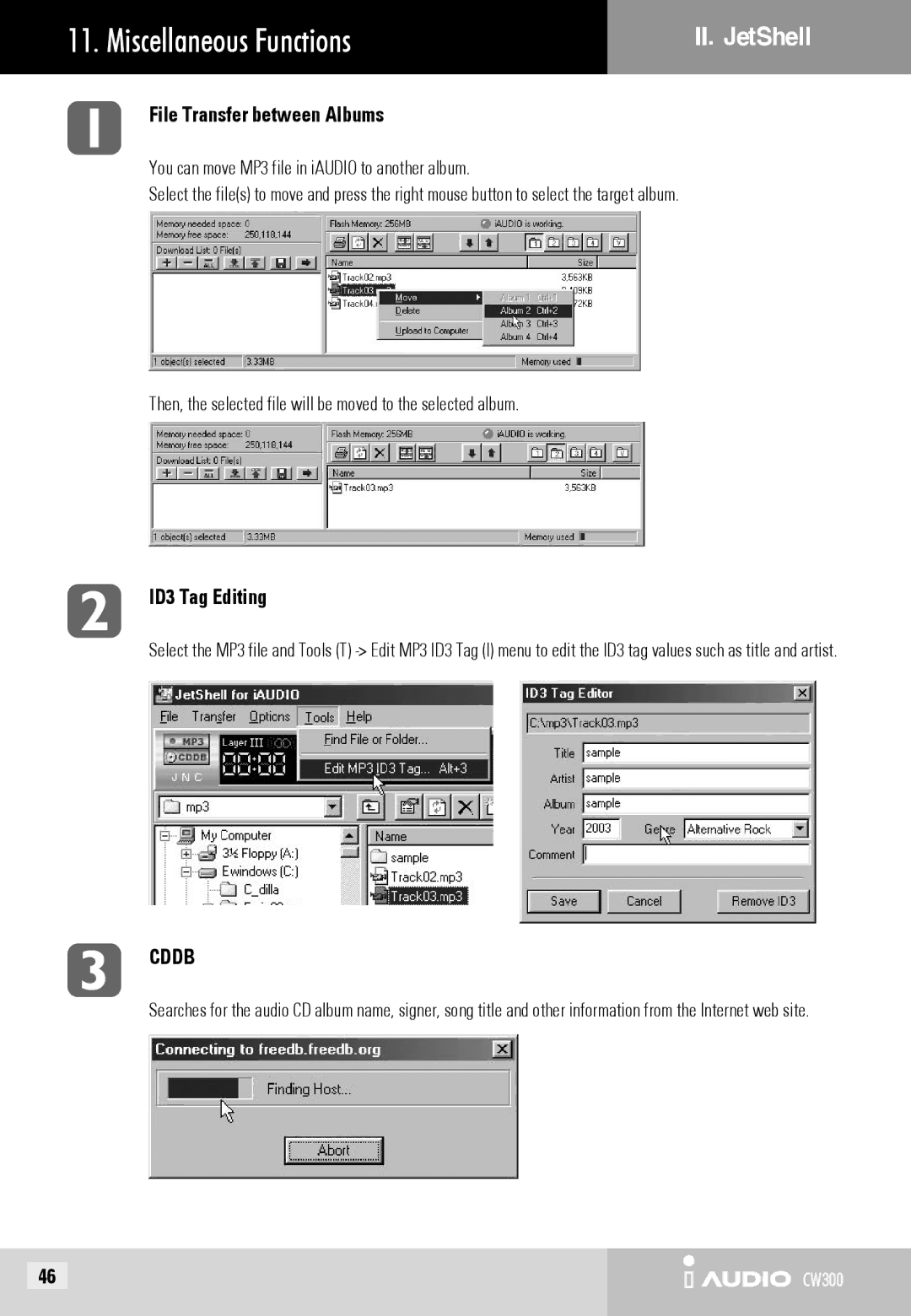 Cowon Systems CW300 user manual Miscellaneous Functions, File Transfer between Albums, ID3 Tag Editing 