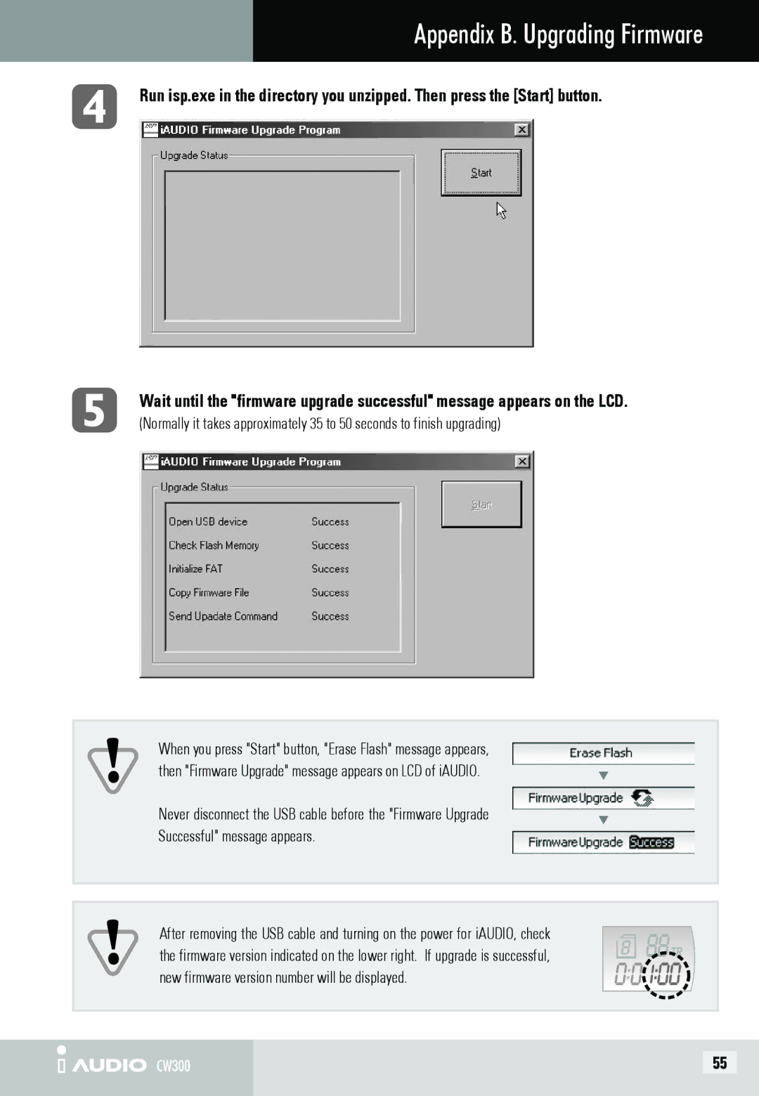 Cowon Systems CW300 user manual Appendix B. Upgrading Firmware 